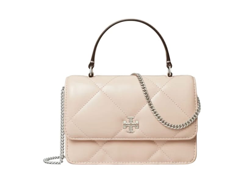 Tory Burch Kira Diamond Quilt Mini Top Handle Chain Wallet Soft Pink