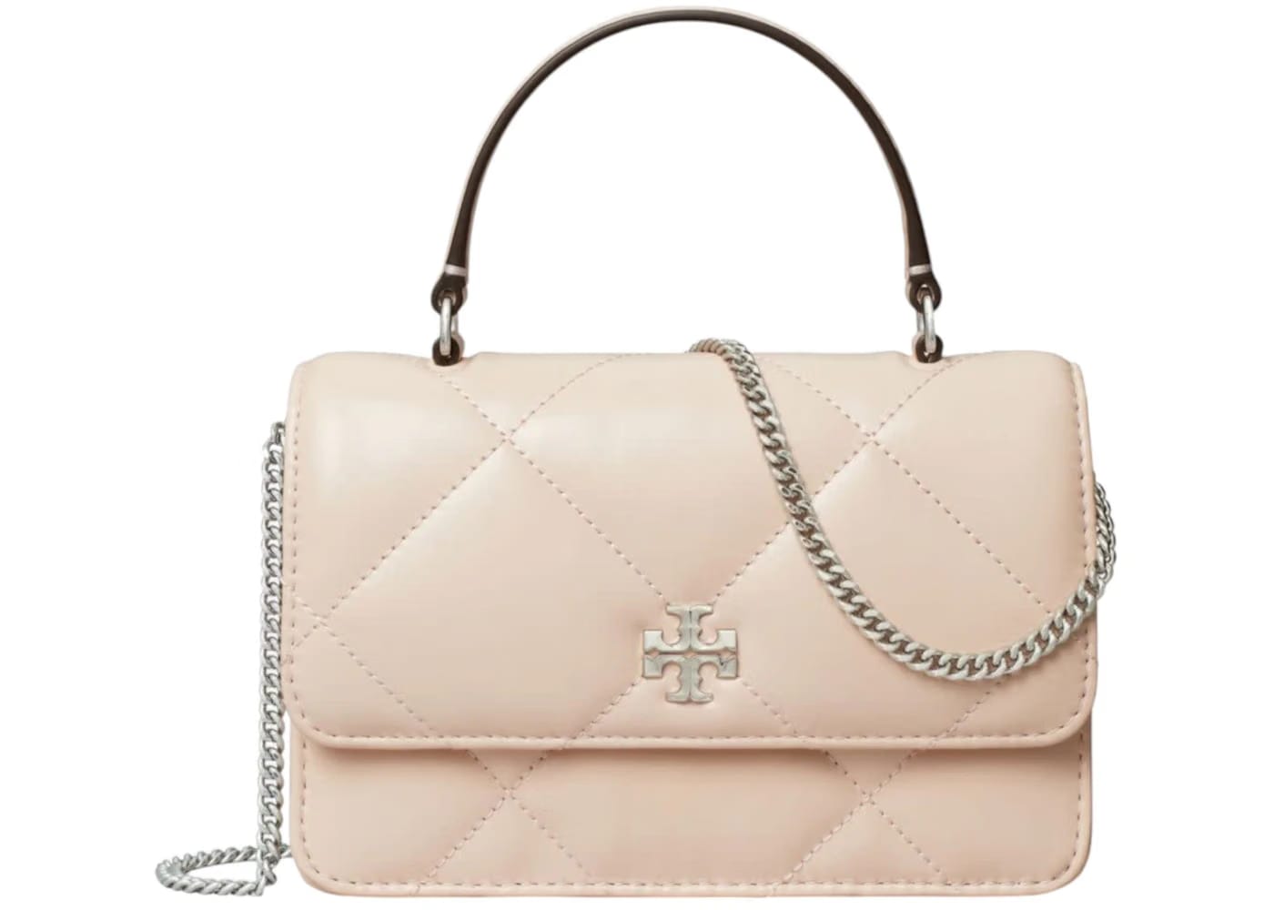 Tory Burch Kira Diamond Quilt Mini Top Handle Chain Wallet Soft Pink