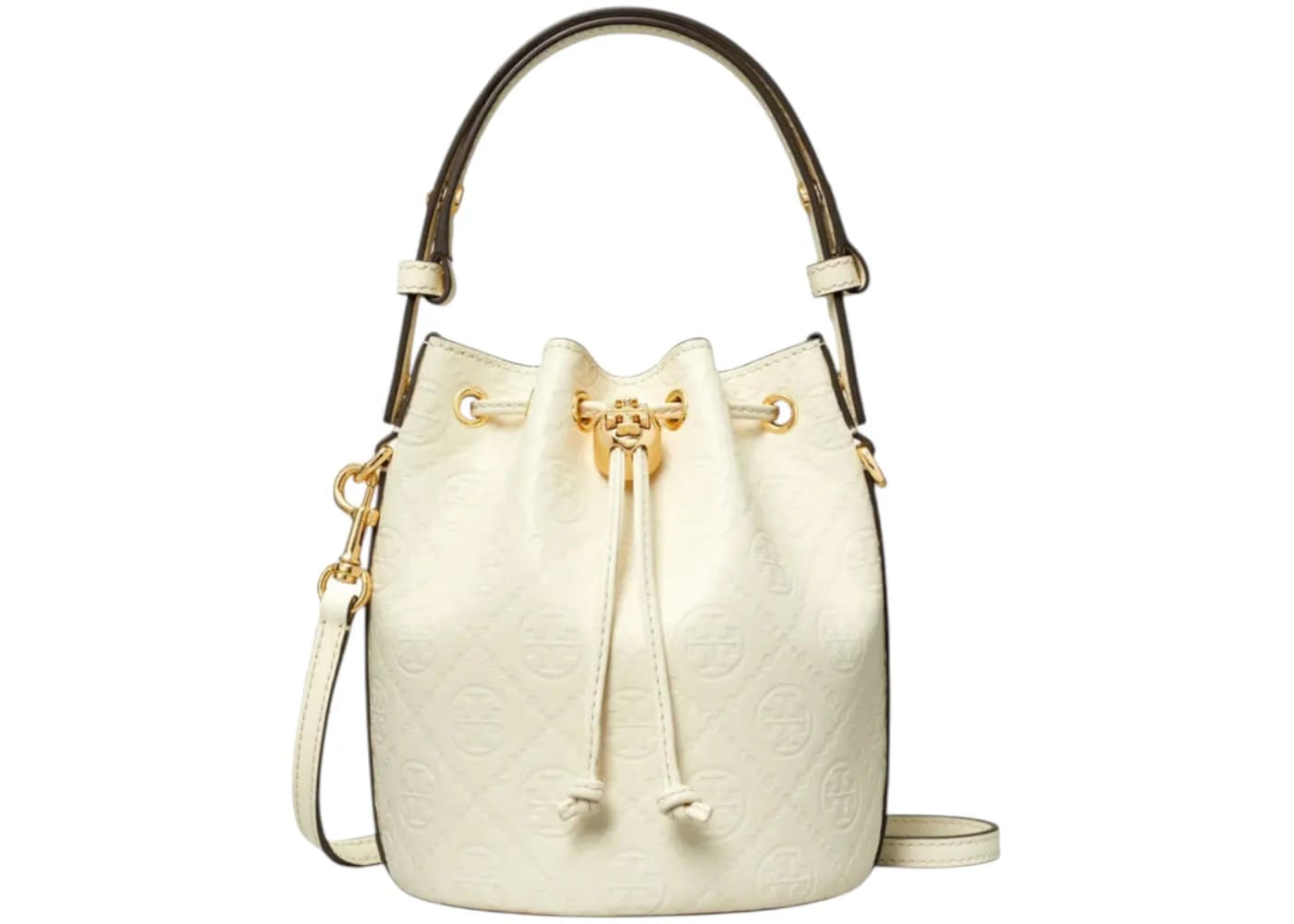 Tory Burch T Monogram Leather Mini Bucket Bag Light Cream