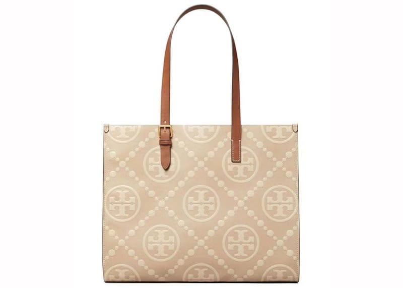 Tory Burch T Monogram Contrast Embossed Tote Logan/New Cream