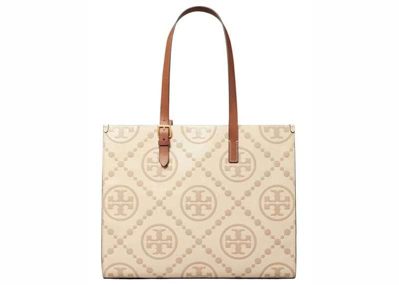 Tory Burch T Monogram Contrast Embossed Tote Logan/New Cream