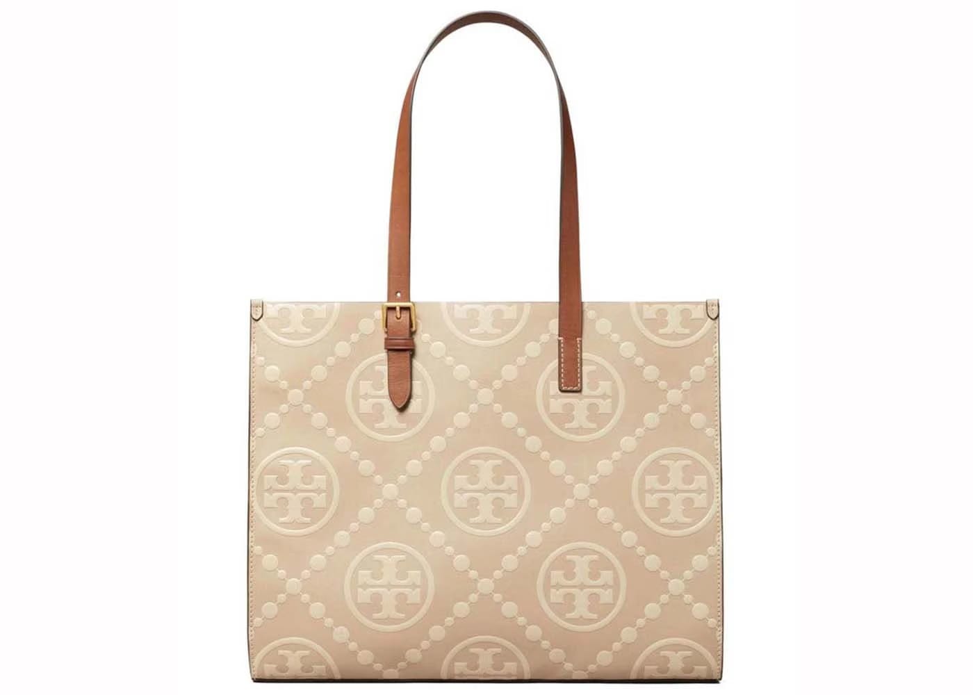 Tory Burch T Monogram Contrast Embossed Tote Logan/New Cream