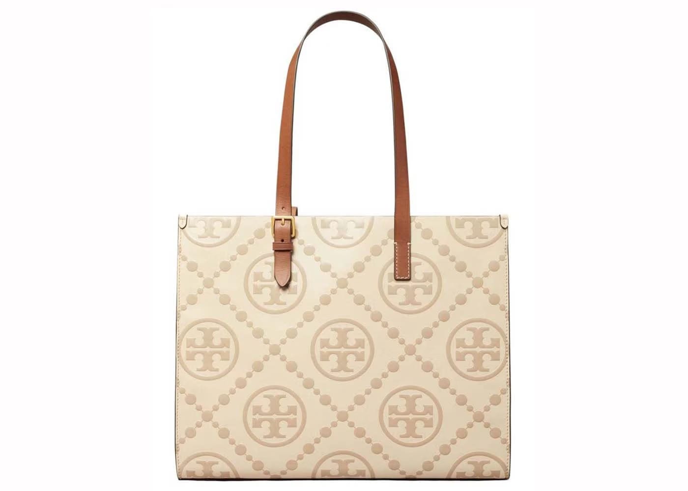 Tory Burch T Monogram Contrast Embossed Tote Logan/New Cream