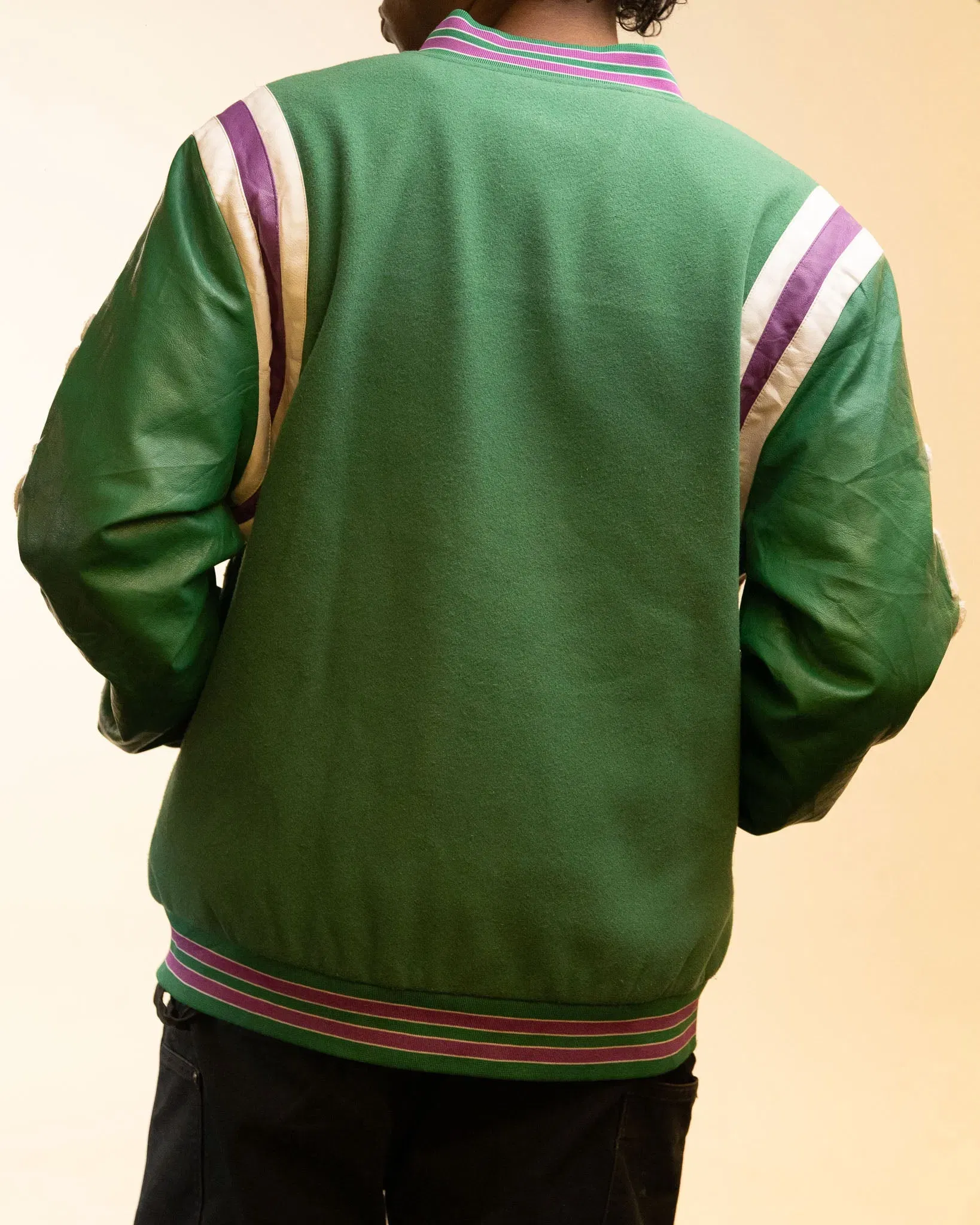 Boohoo Man x Da Baby Letterman Varsity Jacket in Green Purple (XL)