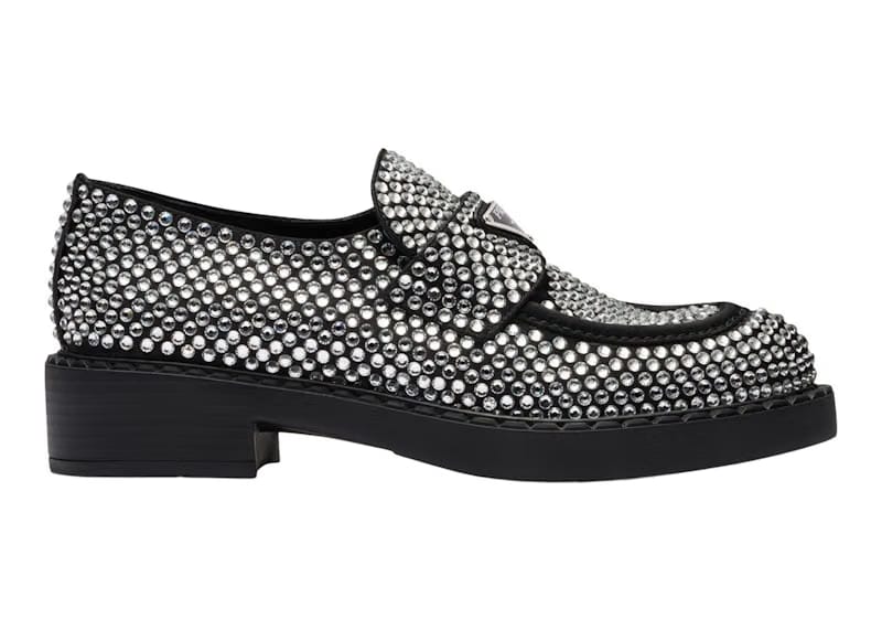 Prada 50mm Crystal Loafer Black Satin