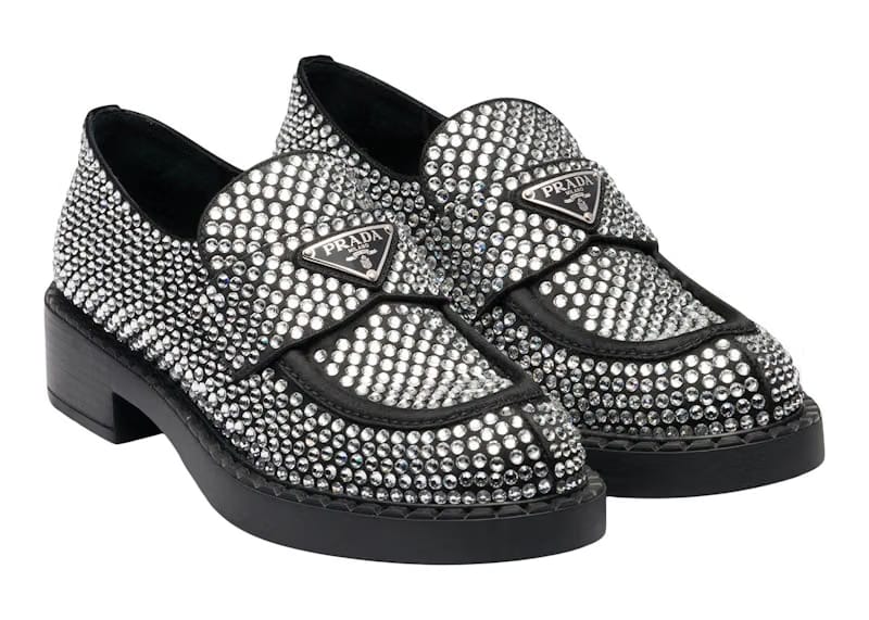 Prada 50mm Crystal Loafer Black Satin