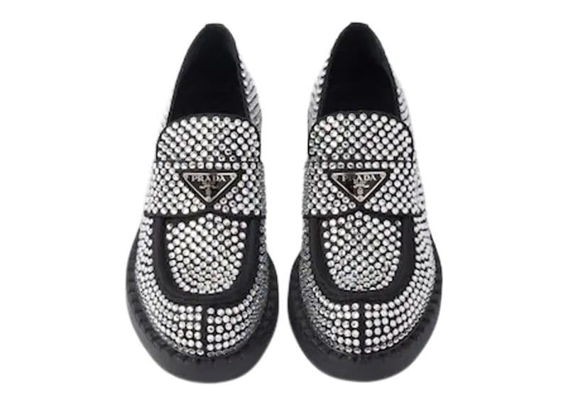 Prada 50mm Crystal Loafer Black Satin