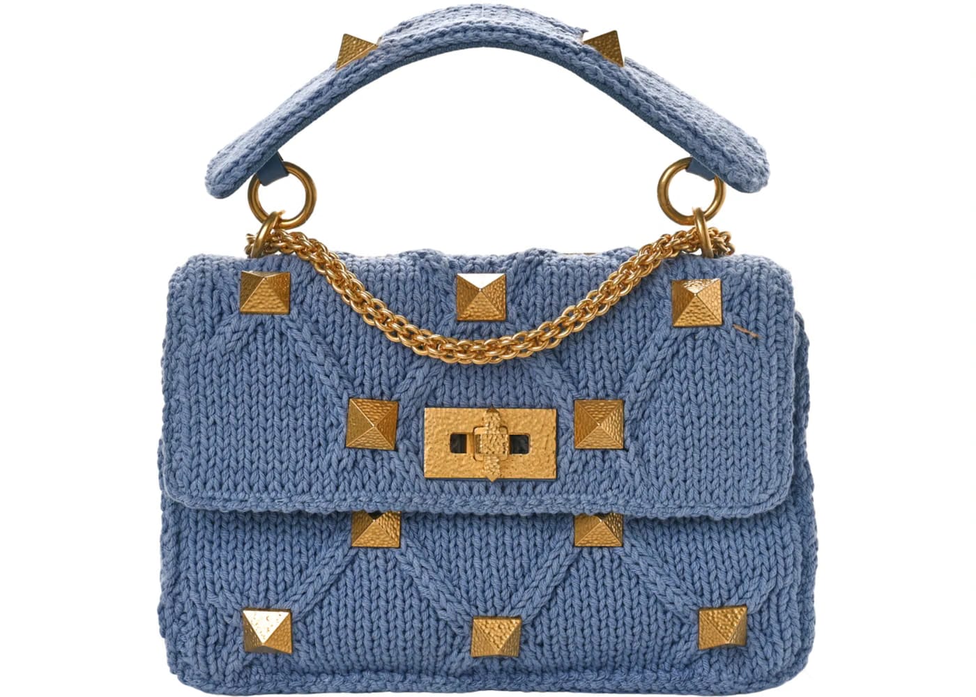 Valentino Knit Roman Stud Shoulder Bag Blue