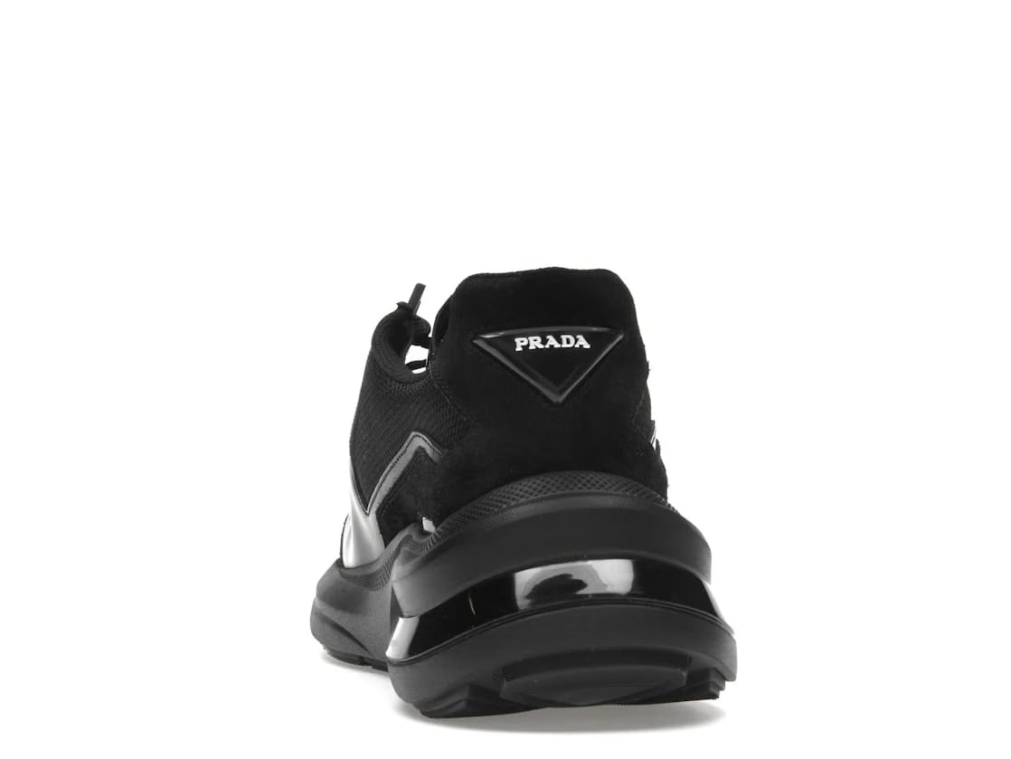 Prada Brushed Leather Sneakers Bike Fabric Suede Black