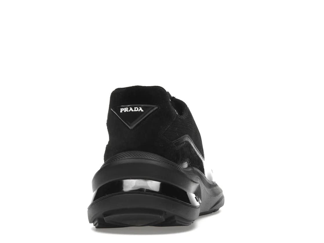 Prada Brushed Leather Sneakers Bike Fabric Suede Black