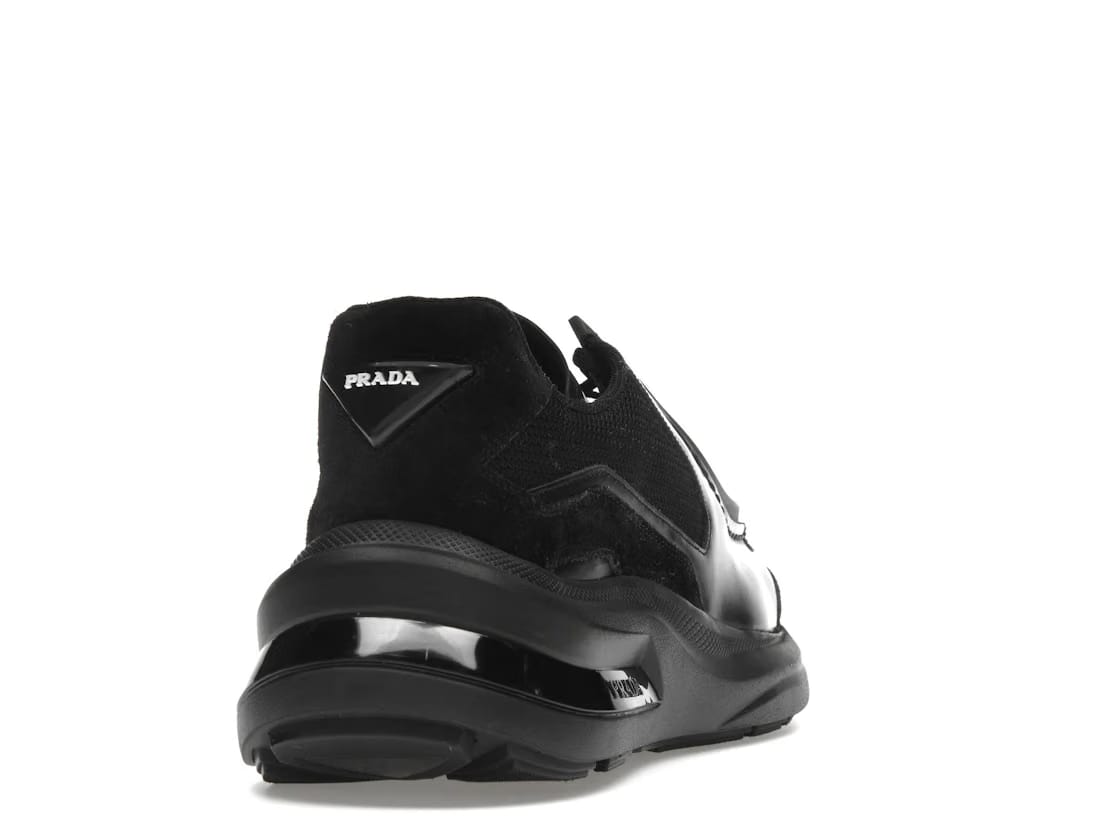 Prada Brushed Leather Sneakers Bike Fabric Suede Black