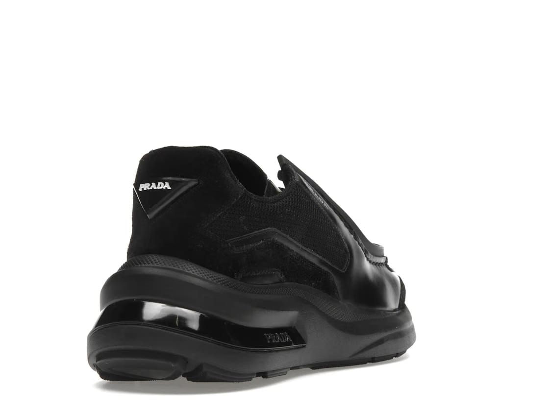 Prada Brushed Leather Sneakers Bike Fabric Suede Black