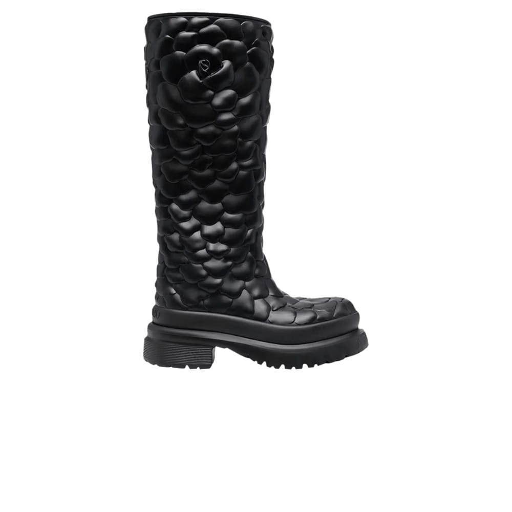 Valentino Garavani Atelier Floral-Embossed Mid-Calf Rain Boots Black (Women's)