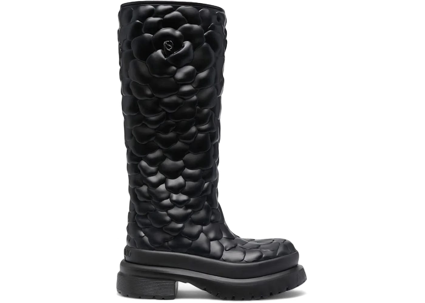 Valentino Garavani Atelier Floral-Embossed Mid-Calf Rain Boots Black (Women's)