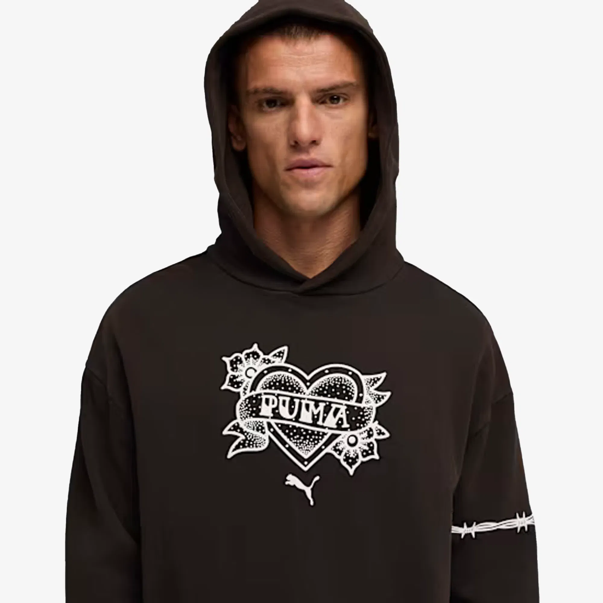 PUMA SWISH N' INK RELAXED FIT GRAPHIC BASKETBALL HOODIE II { BLACK