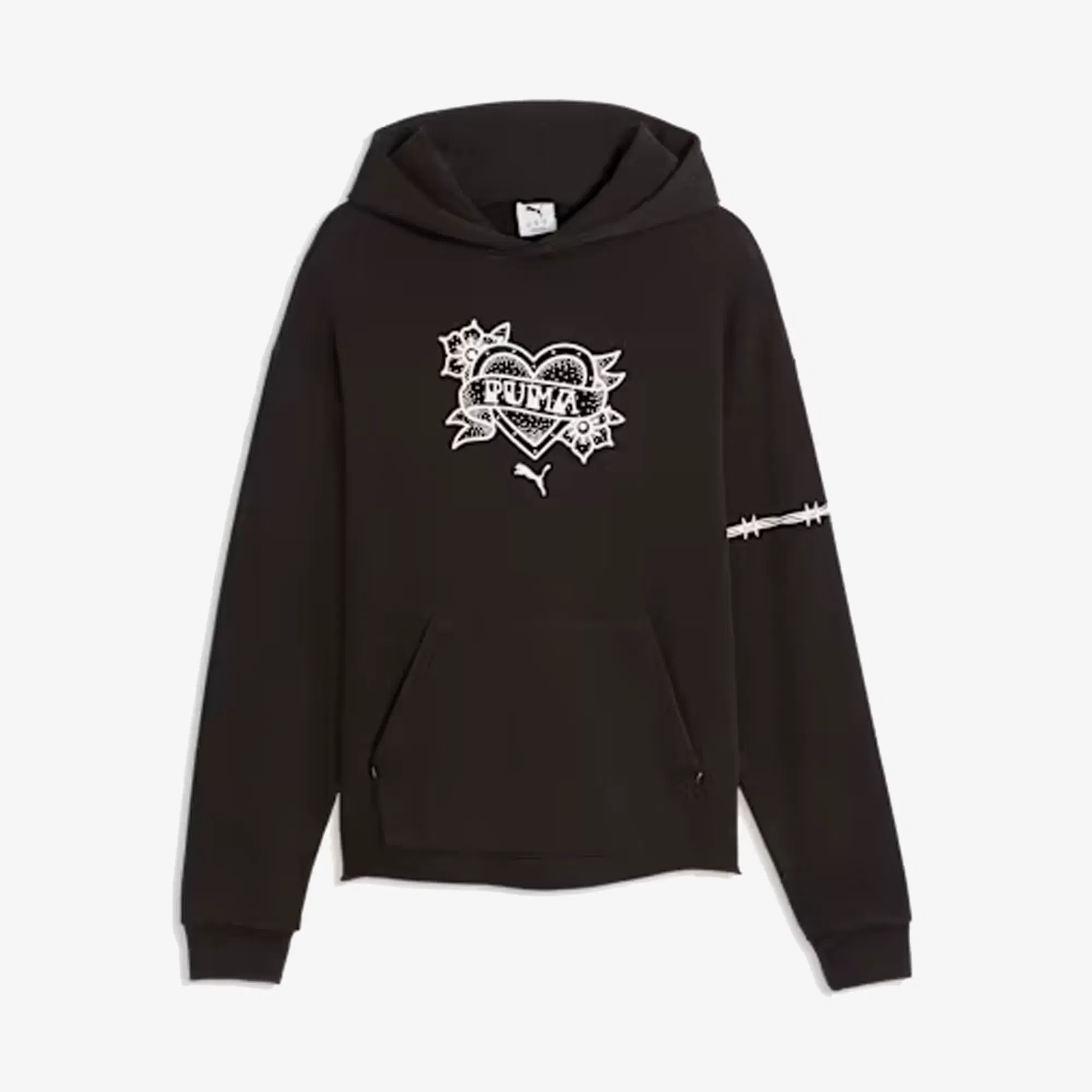 PUMA SWISH N' INK RELAXED FIT GRAPHIC BASKETBALL HOODIE II { BLACK
