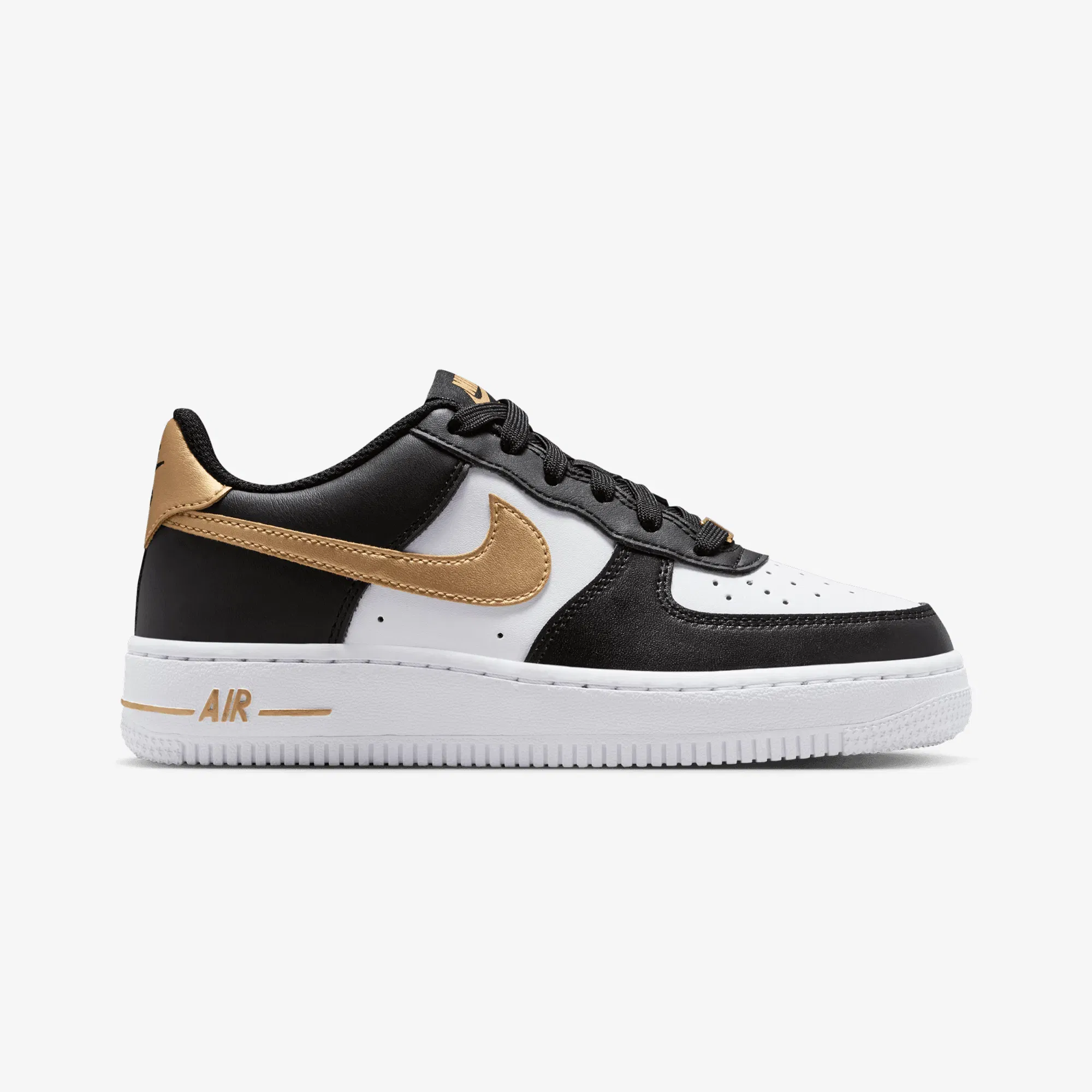 Nike AIR FORCE 1 (GS) { BLACK/METALLIC GOLD-BLACK-WHITE