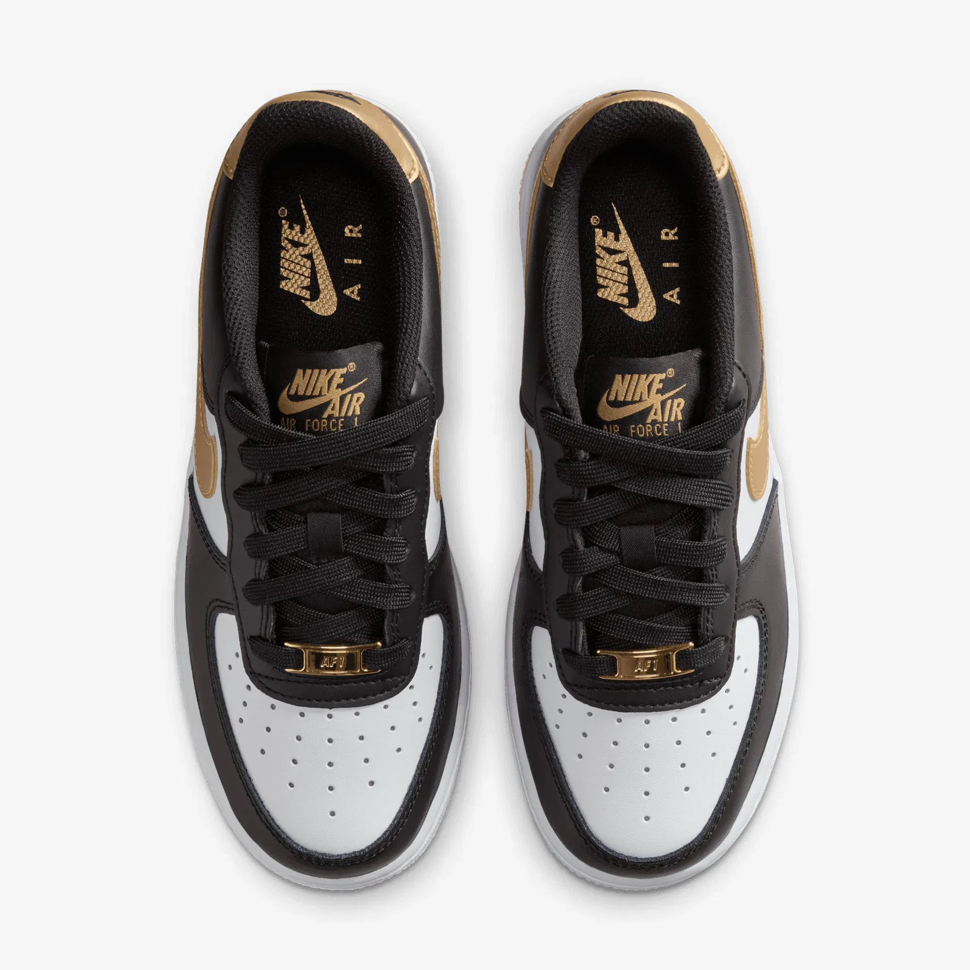 Nike AIR FORCE 1 (GS) { BLACK/METALLIC GOLD-BLACK-WHITE