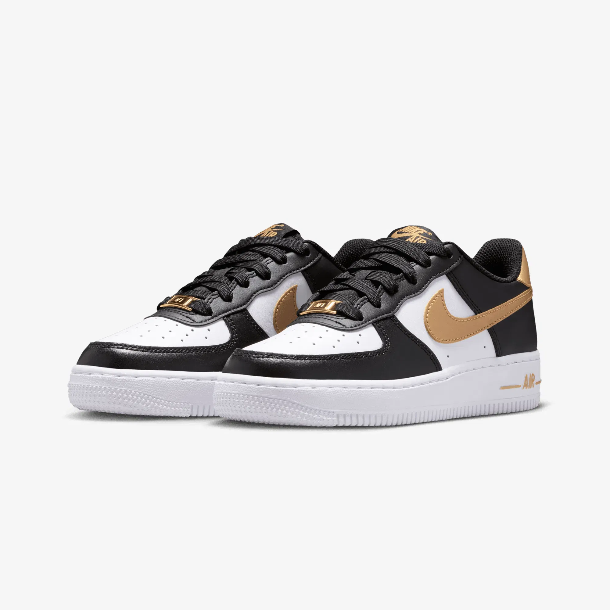 Nike AIR FORCE 1 (GS) { BLACK/METALLIC GOLD-BLACK-WHITE