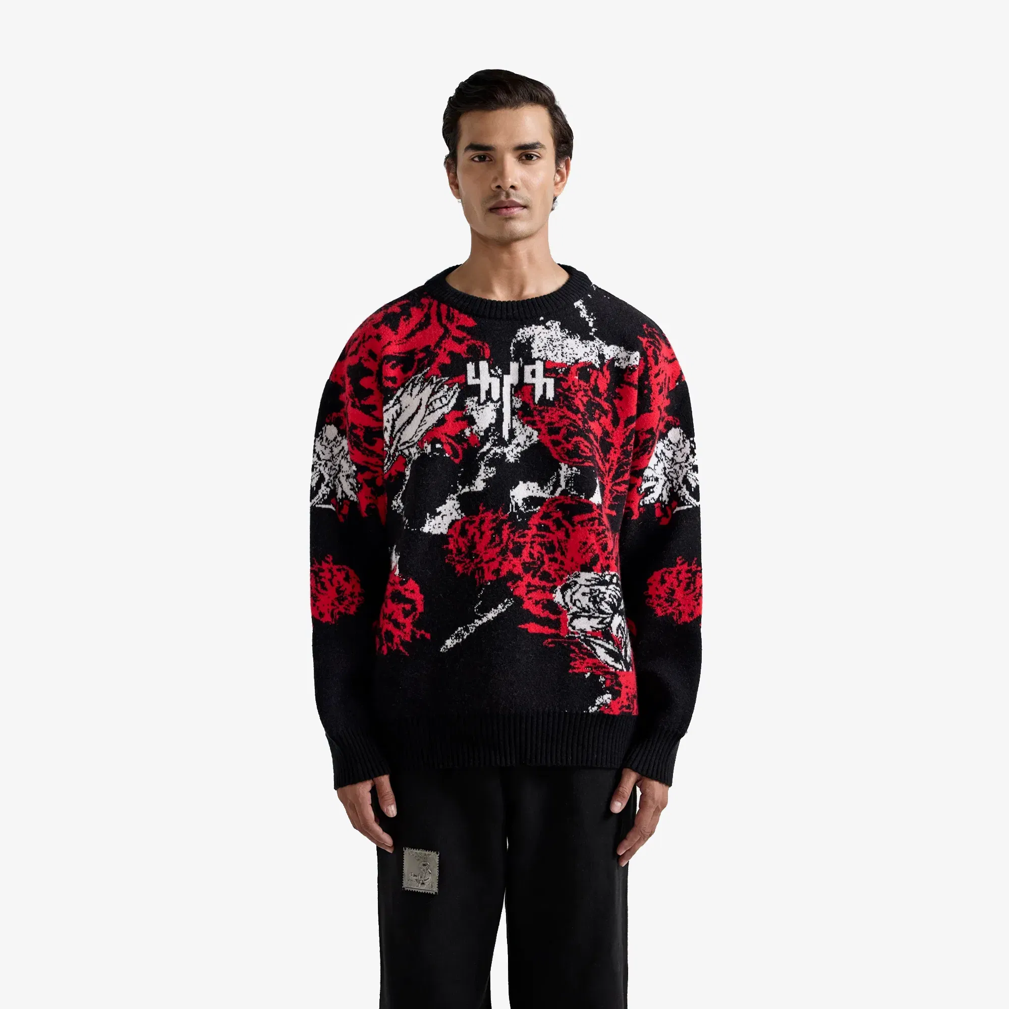 F A R A K HALLUCINATION KNITTED SWEATSHIRT { RED/BLACK