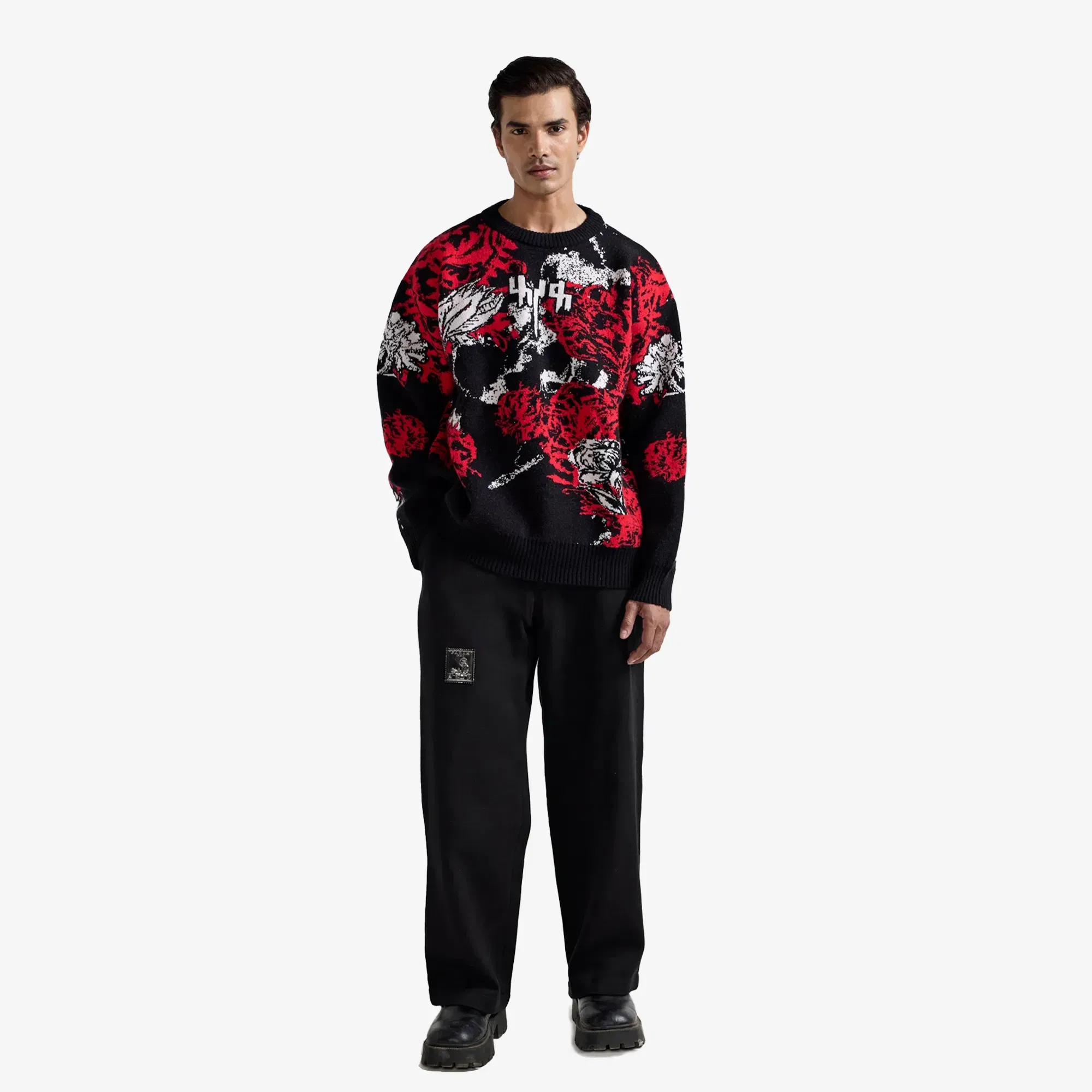 F A R A K HALLUCINATION KNITTED SWEATSHIRT { RED/BLACK
