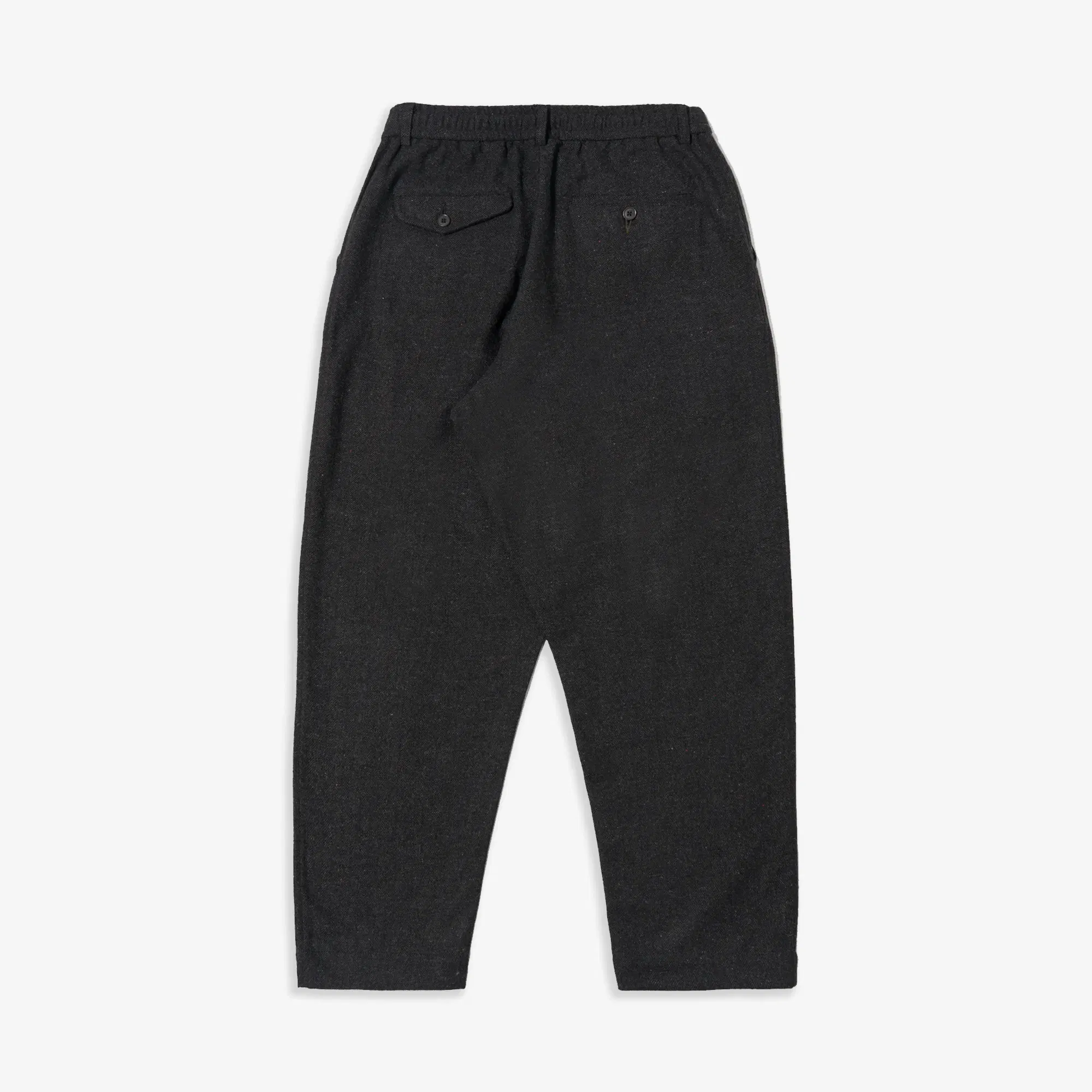 UNIVERSAL WORKS SALT N PEPPER TWEED OXFORD PANT { BLACK
