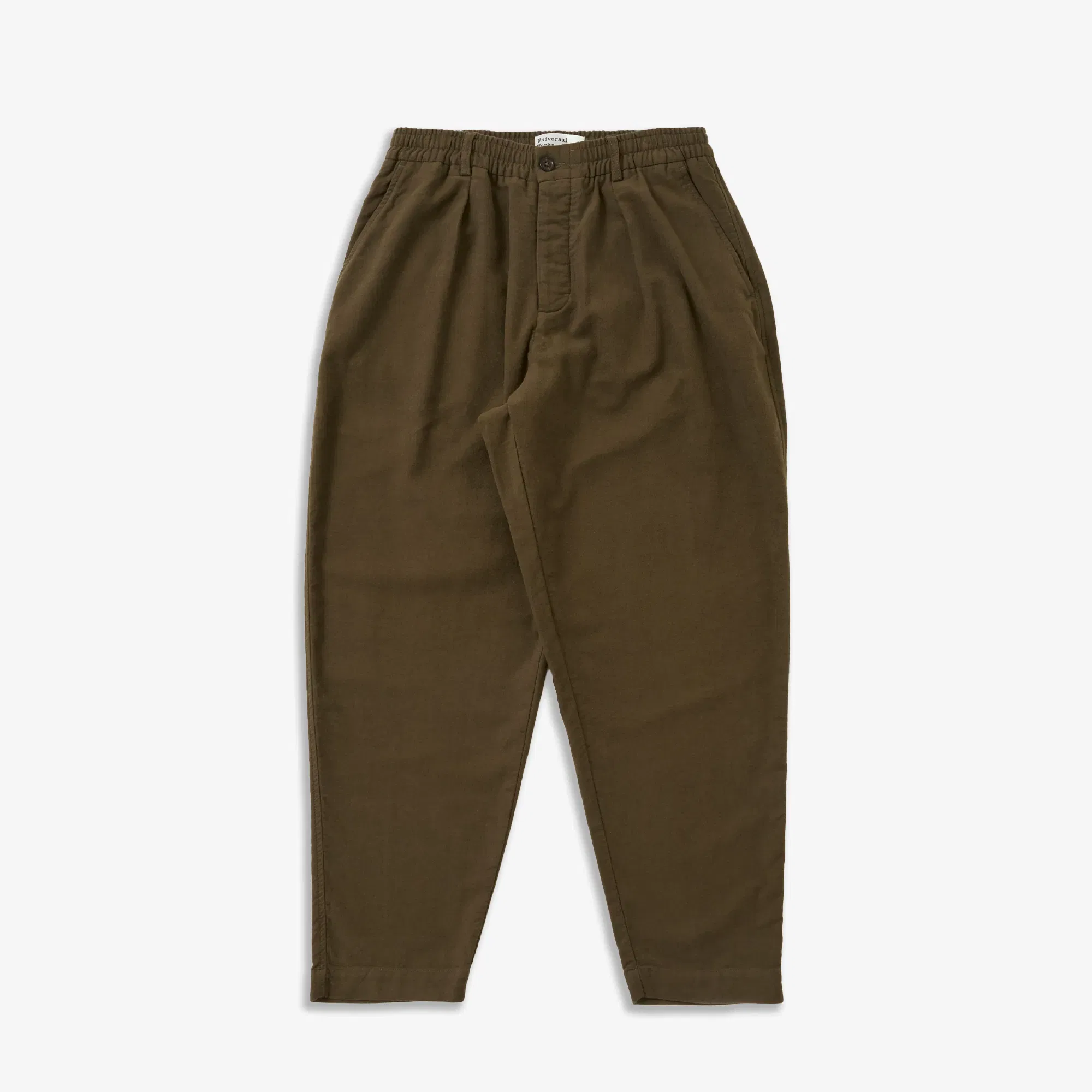 UNIVERSAL WORKS COMFORT MOLESKIN PLEATED TRACK PANT { KHAKI