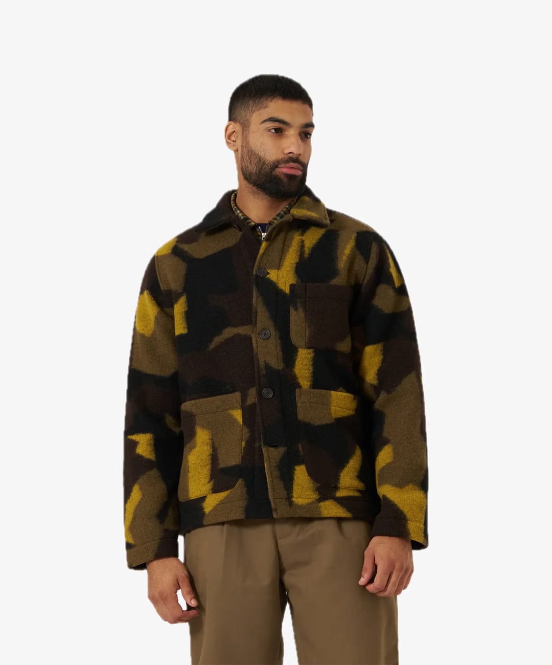 UNIVERSAL WORKS SWEDE CAMO FLEECE FIELD JACKET { CAMO
