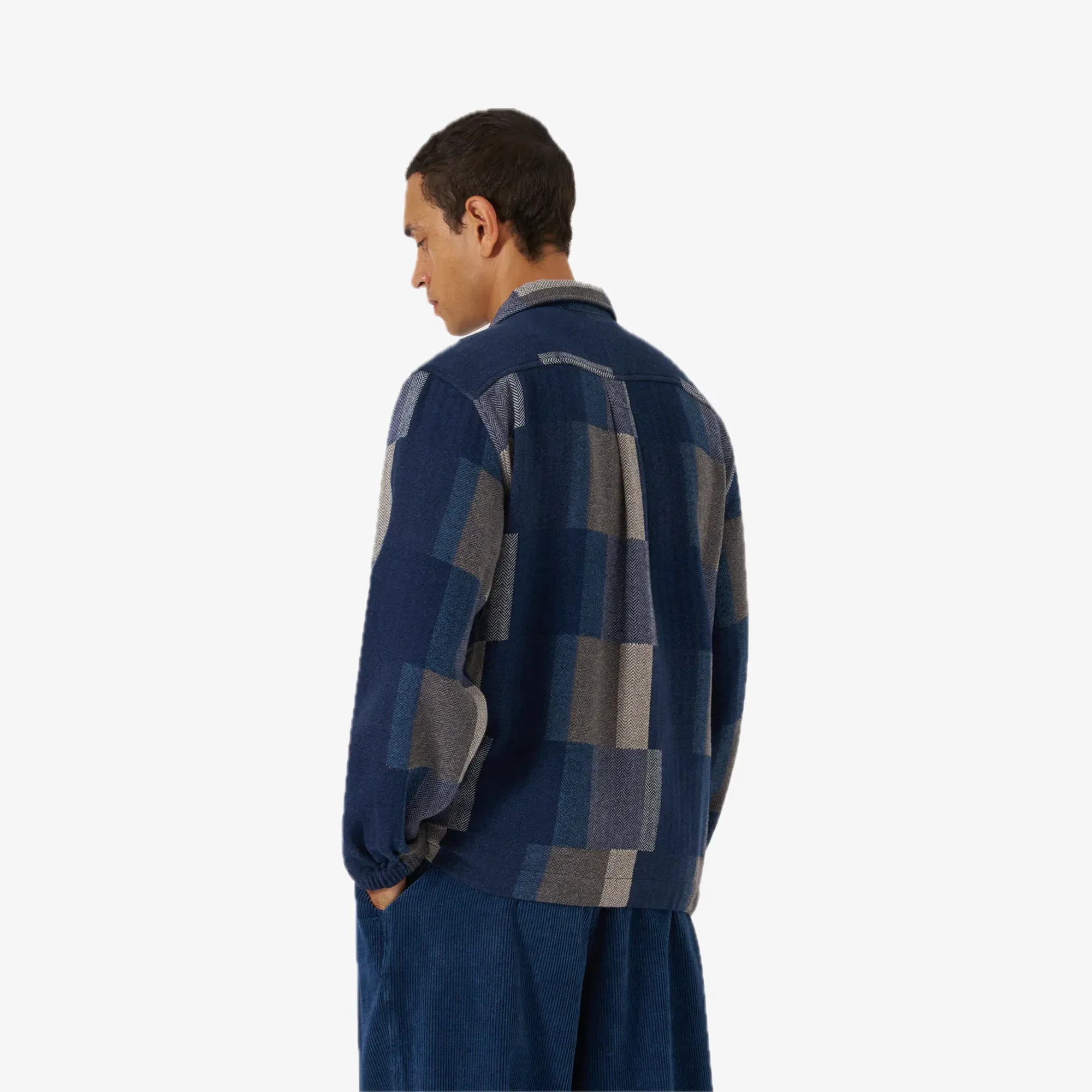UNIVERSAL WORKS JAPANESE PATCHWORK L/S TECH OVERSHIRT { NAVY