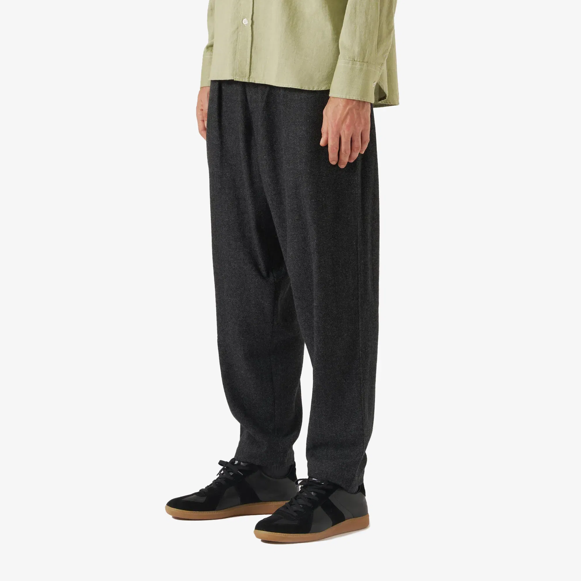 UNIVERSAL WORKS ANDERS WOOL UPCYCLED PLEATED TRACK PANT { GREY