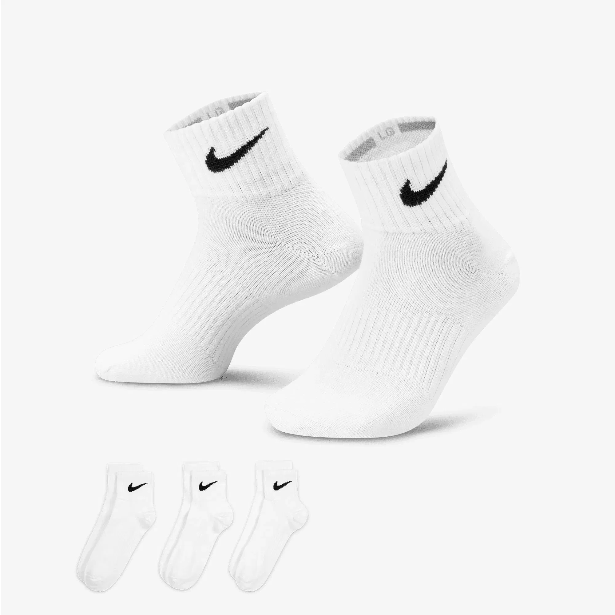 NIKE PERFORMANCE LIGHTWEIGHT TRAINING ANKLE SOCKS (3 PAIRS) { WHITE/BLACK