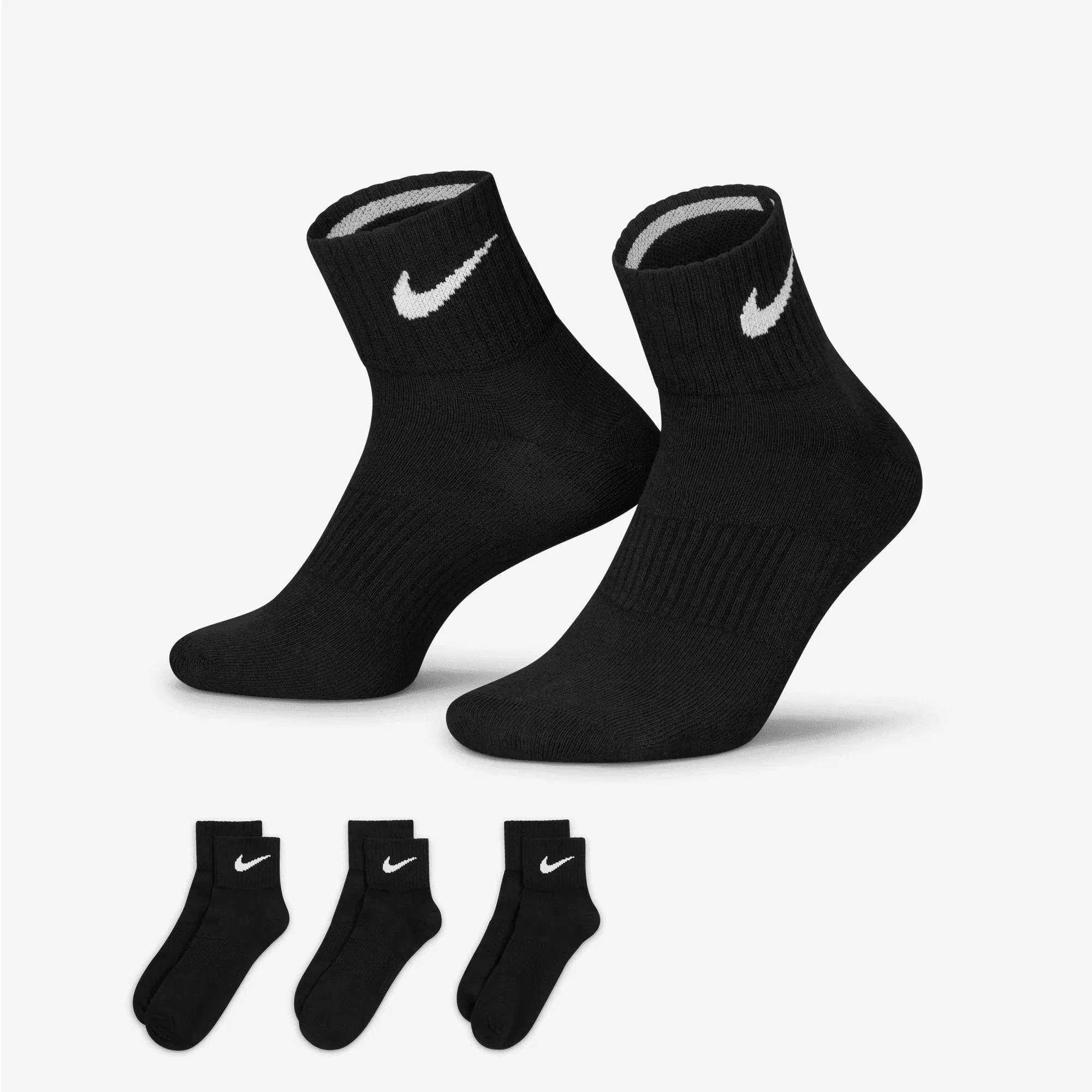NIKE PERFORMANCE LIGHTWEIGHT TRAINING ANKLE SOCKS (3 PAIRS) { BLACK/WHITE