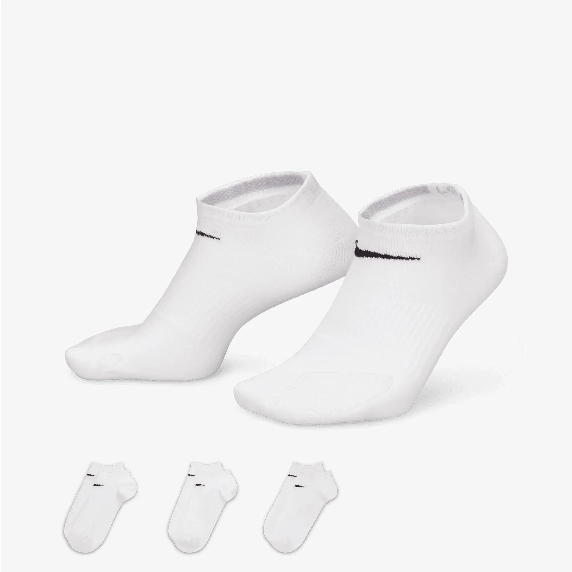 NIKE PERFORMANCE LIGHTWEIGHT TRAINING NO-SHOW SOCKS (3 PAIRS) { WHITE/WHITE