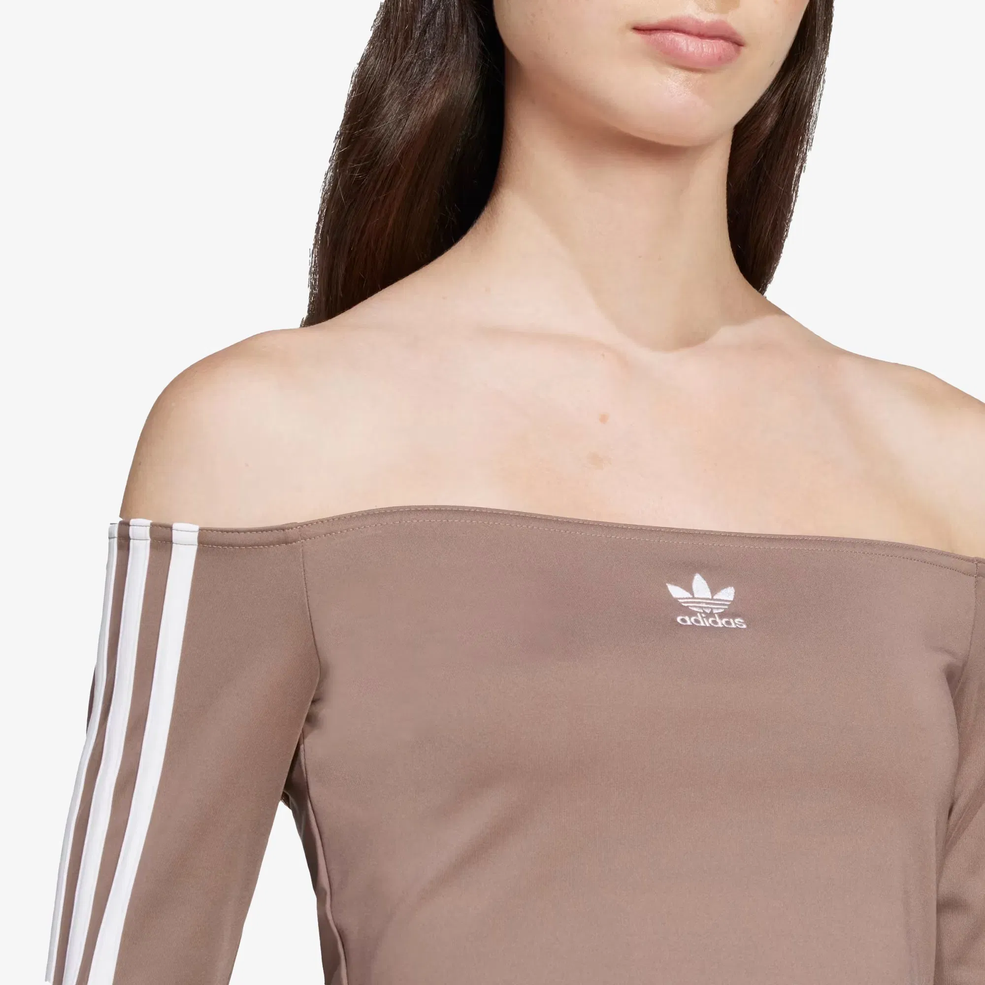 Adidas Originals ADICOLOR OFF SHOULDER Long Sleeve T-Shirt { TRACE BROWN