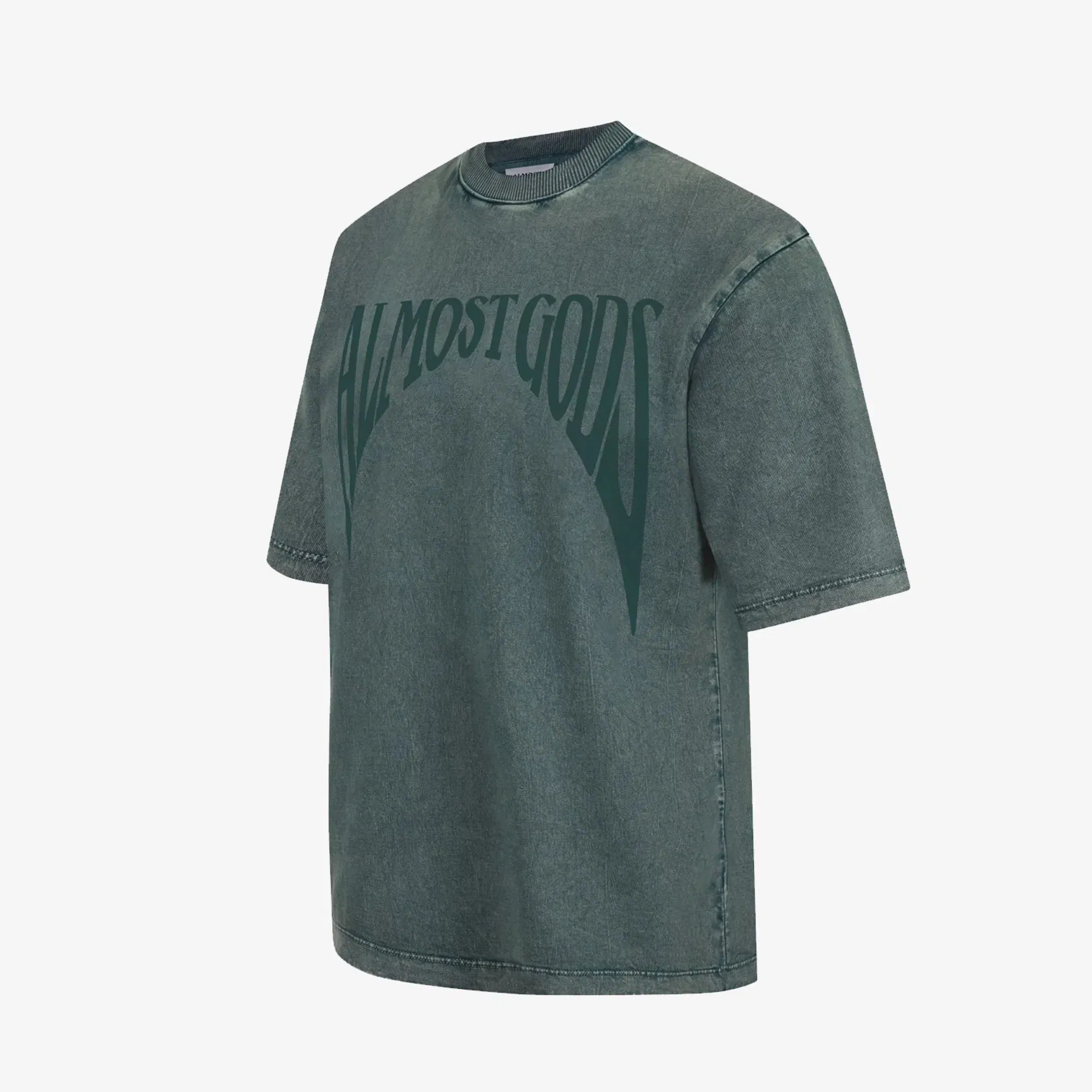 ALMOST GODS STONEWASHED GOTHIC RELAXED T-Shirt { PINE