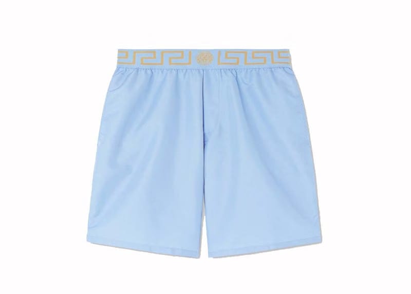 Versace Greca Long Swim Shorts Light Blue