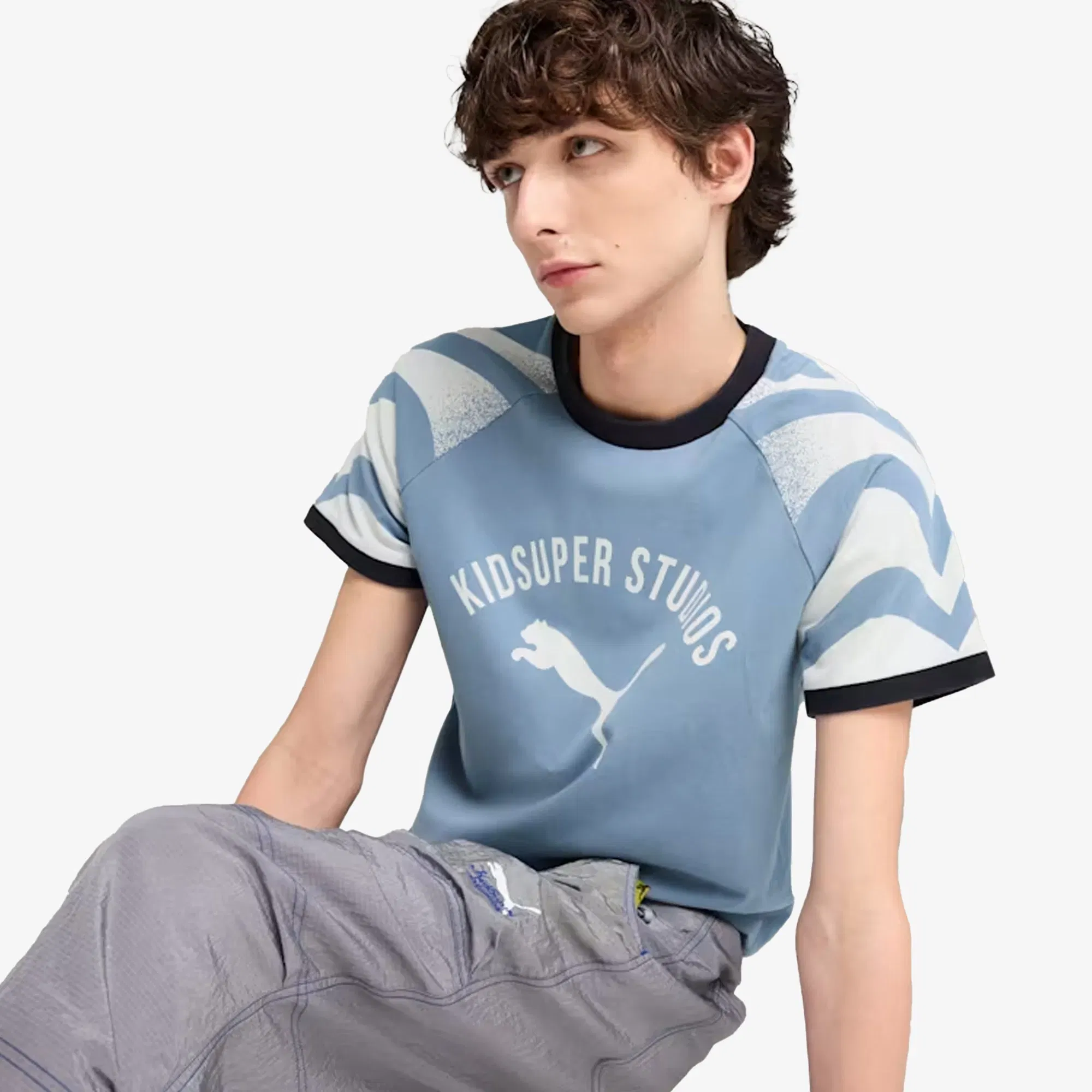 PUMA x KIDSUPER SLIM FIT RINGER T-Shirt { COOL BLUE