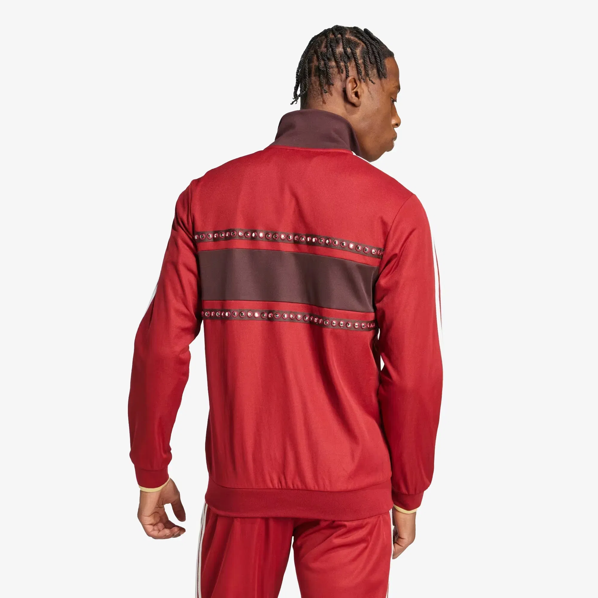 ADIDAS ORIGINALS RETRO SPORTS CRICKET-INSPIRED TRACK TOP { RUST RED