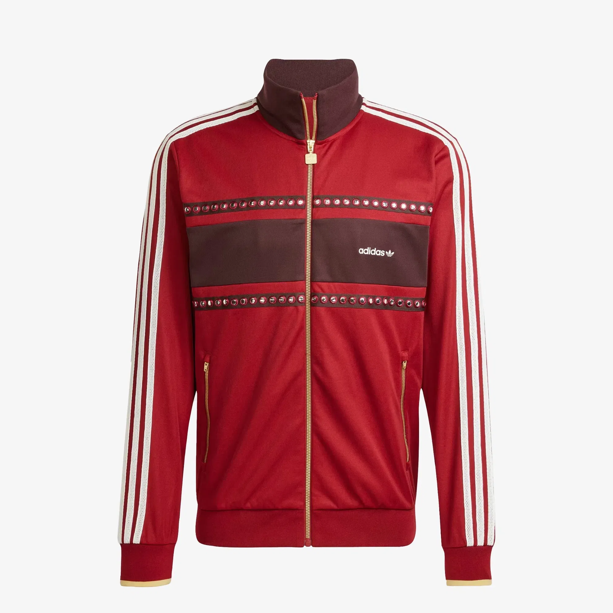 ADIDAS ORIGINALS RETRO SPORTS CRICKET-INSPIRED TRACK TOP { RUST RED