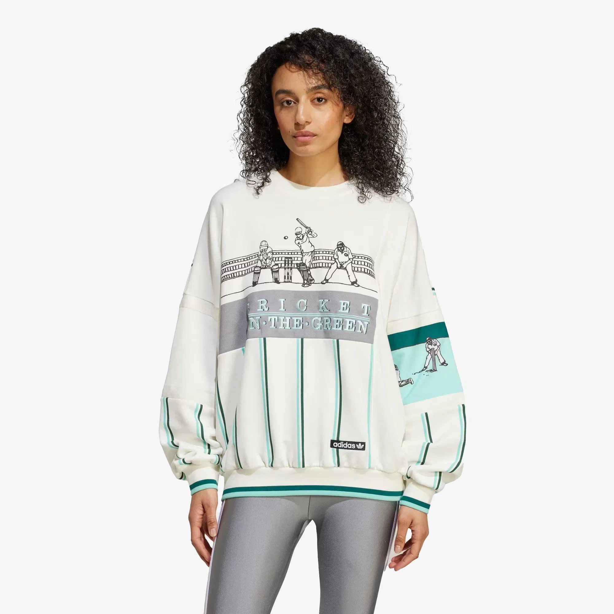 Adidas Originals RETRO SPORTS CRICKET-INSPIRED CREW SWEATSHIRT { OFF WHITE