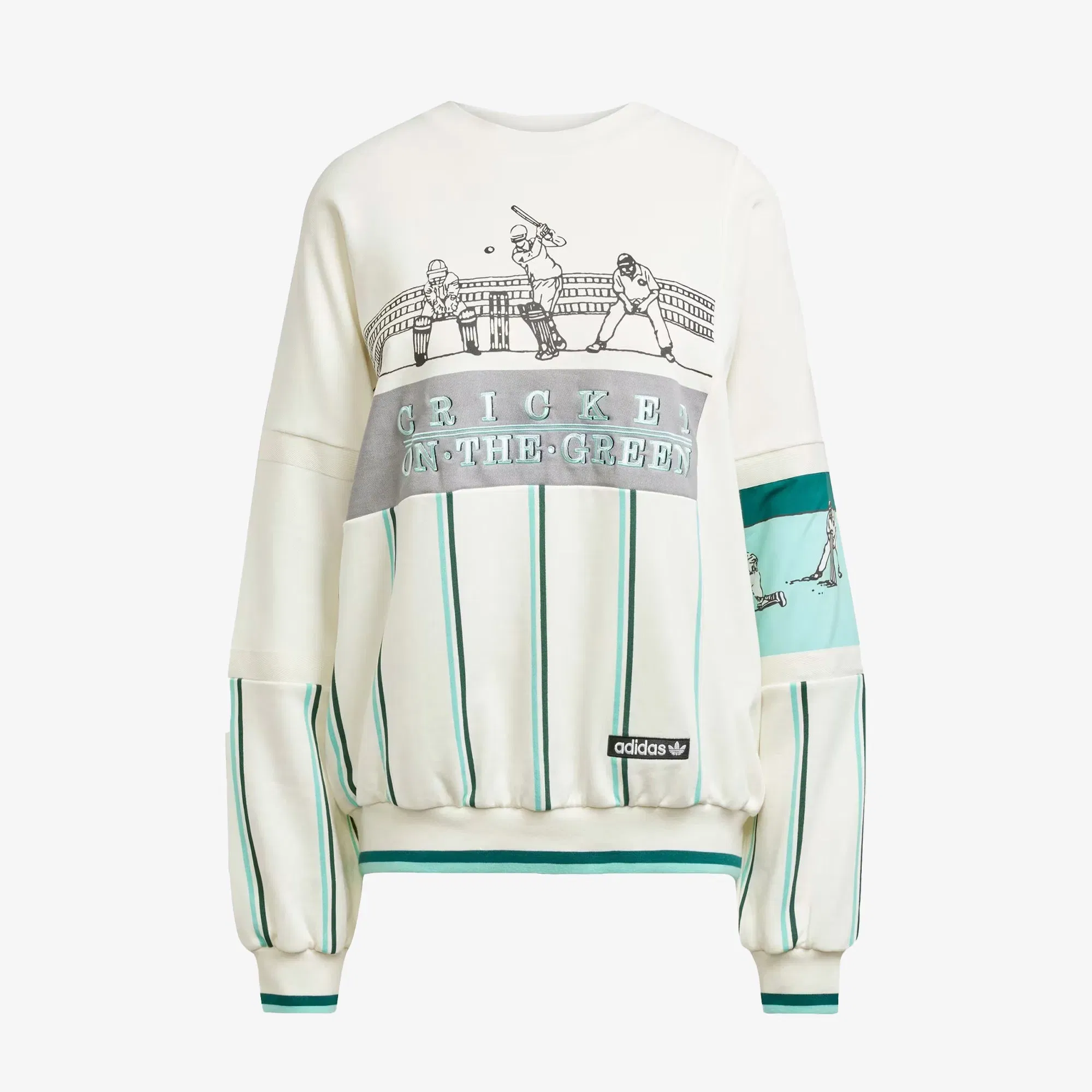 Adidas Originals RETRO SPORTS CRICKET-INSPIRED CREW SWEATSHIRT { OFF WHITE