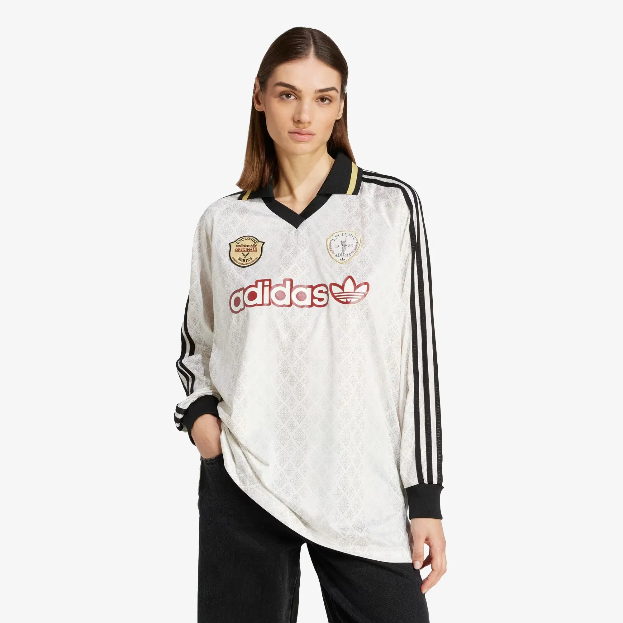 Adidas Originals RETRO SPORTS CRICKET-INSPIRED LONG SLEEVE JERSEY { OFF WHITE