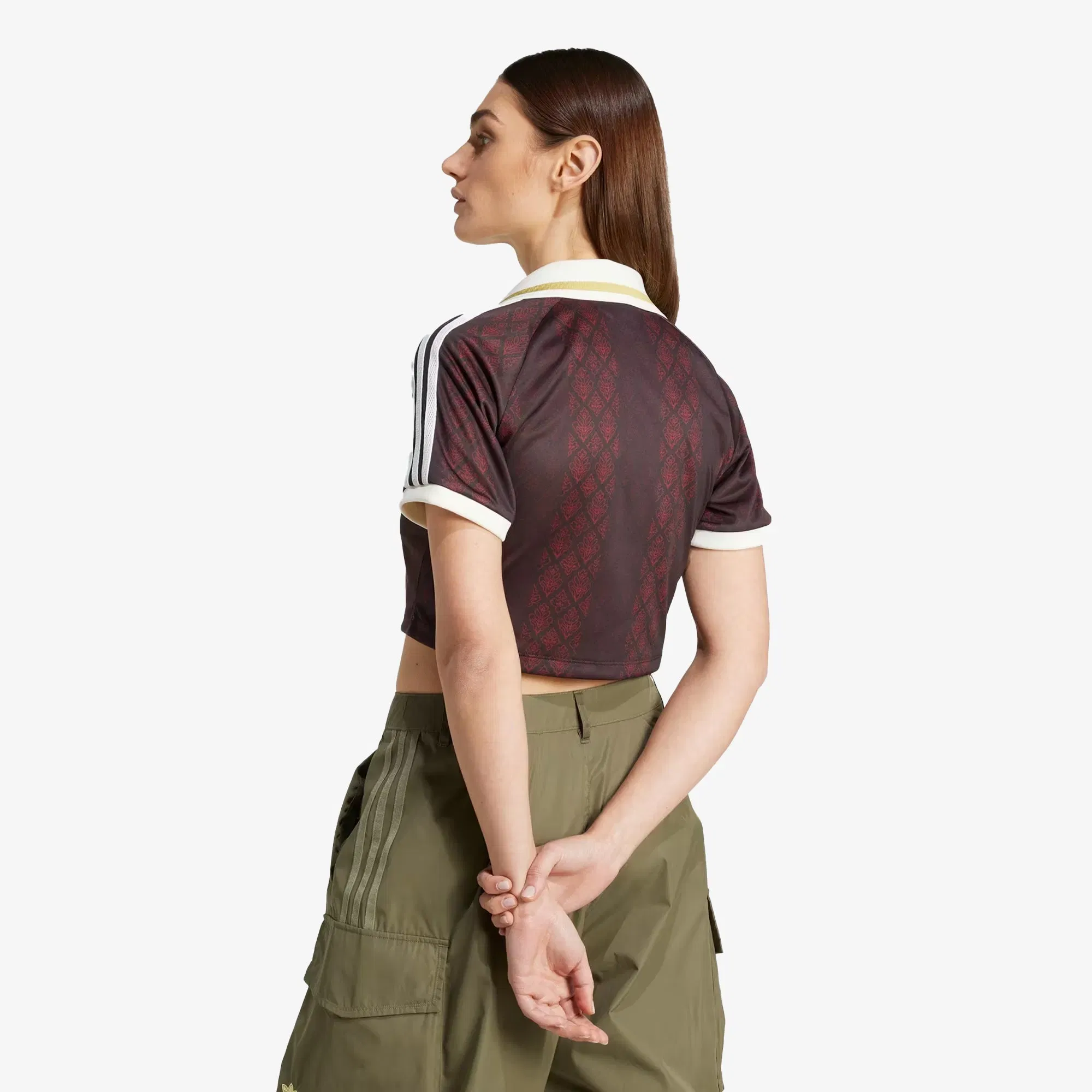 Adidas Originals RETRO SPORTS CRICKET-INSPIRED CROPPED JERSEY { NIGHT BROWN/RED
