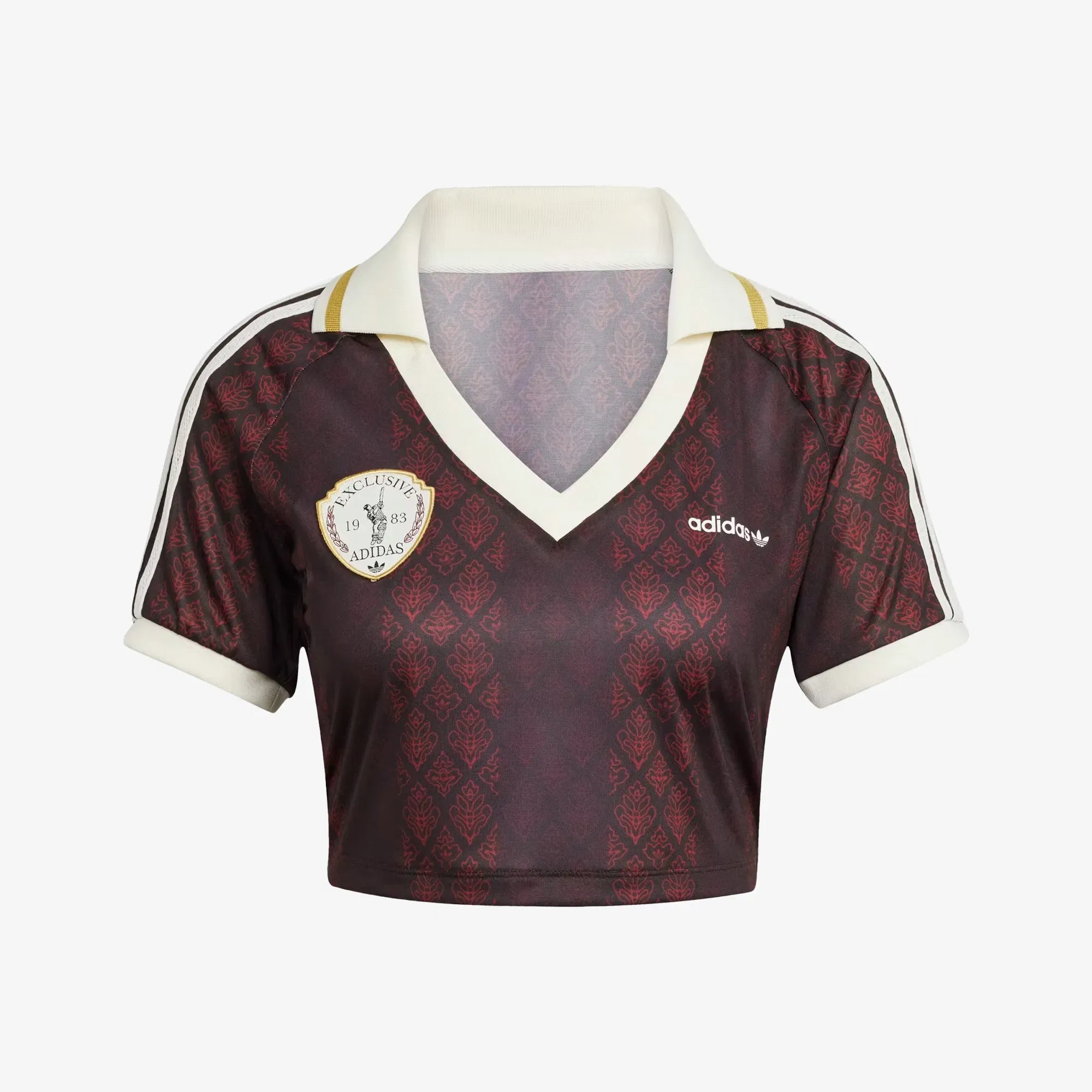 Adidas Originals RETRO SPORTS CRICKET-INSPIRED CROPPED JERSEY { NIGHT BROWN/RED
