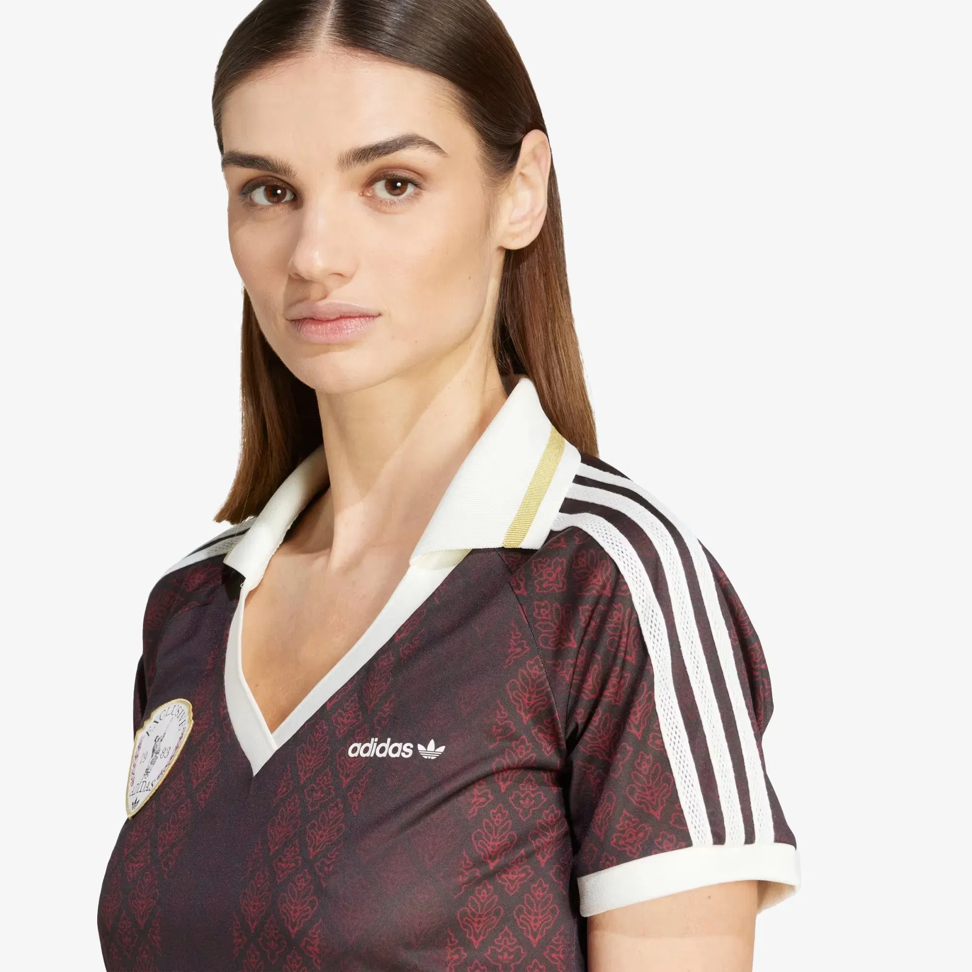 Adidas Originals RETRO SPORTS CRICKET-INSPIRED CROPPED JERSEY { NIGHT BROWN/RED