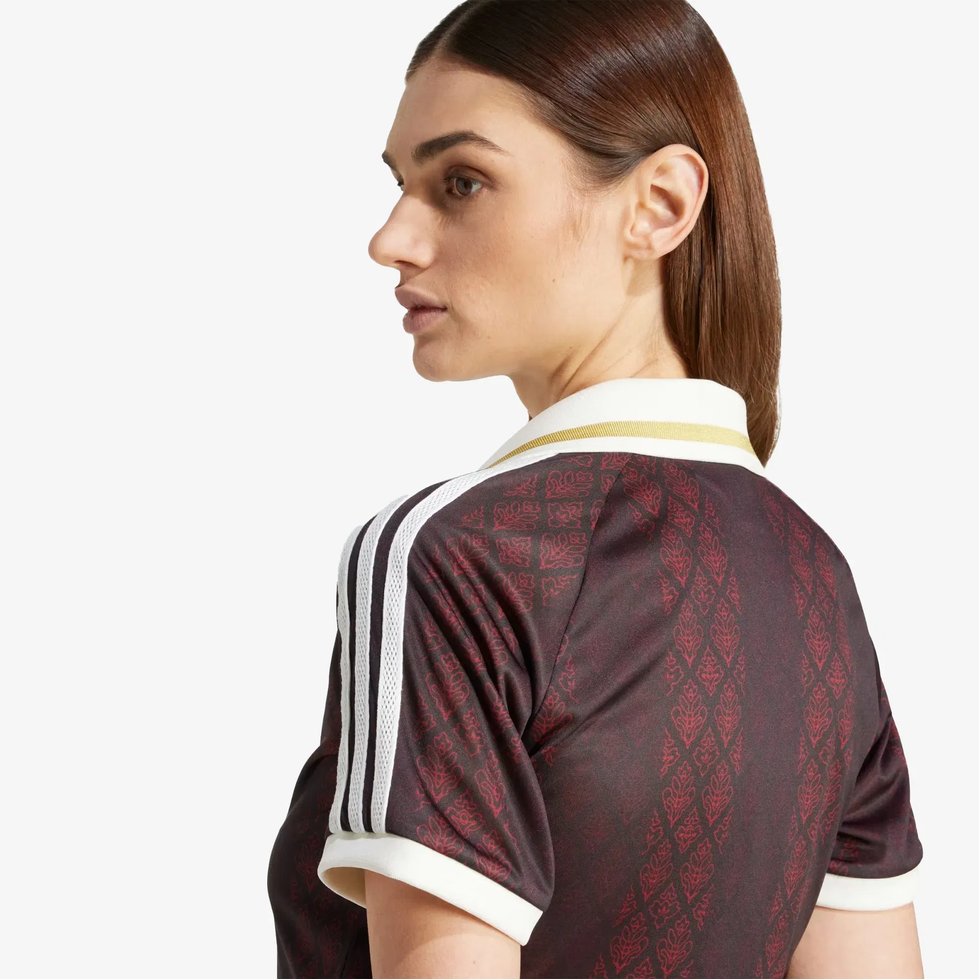 Adidas Originals RETRO SPORTS CRICKET-INSPIRED CROPPED JERSEY { NIGHT BROWN/RED