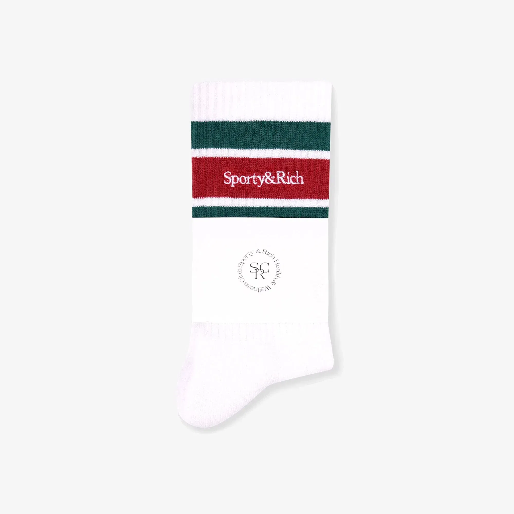SPORTY & RICH SERIF LOGO STRIPED { WHITE/ALPINE/LAVA