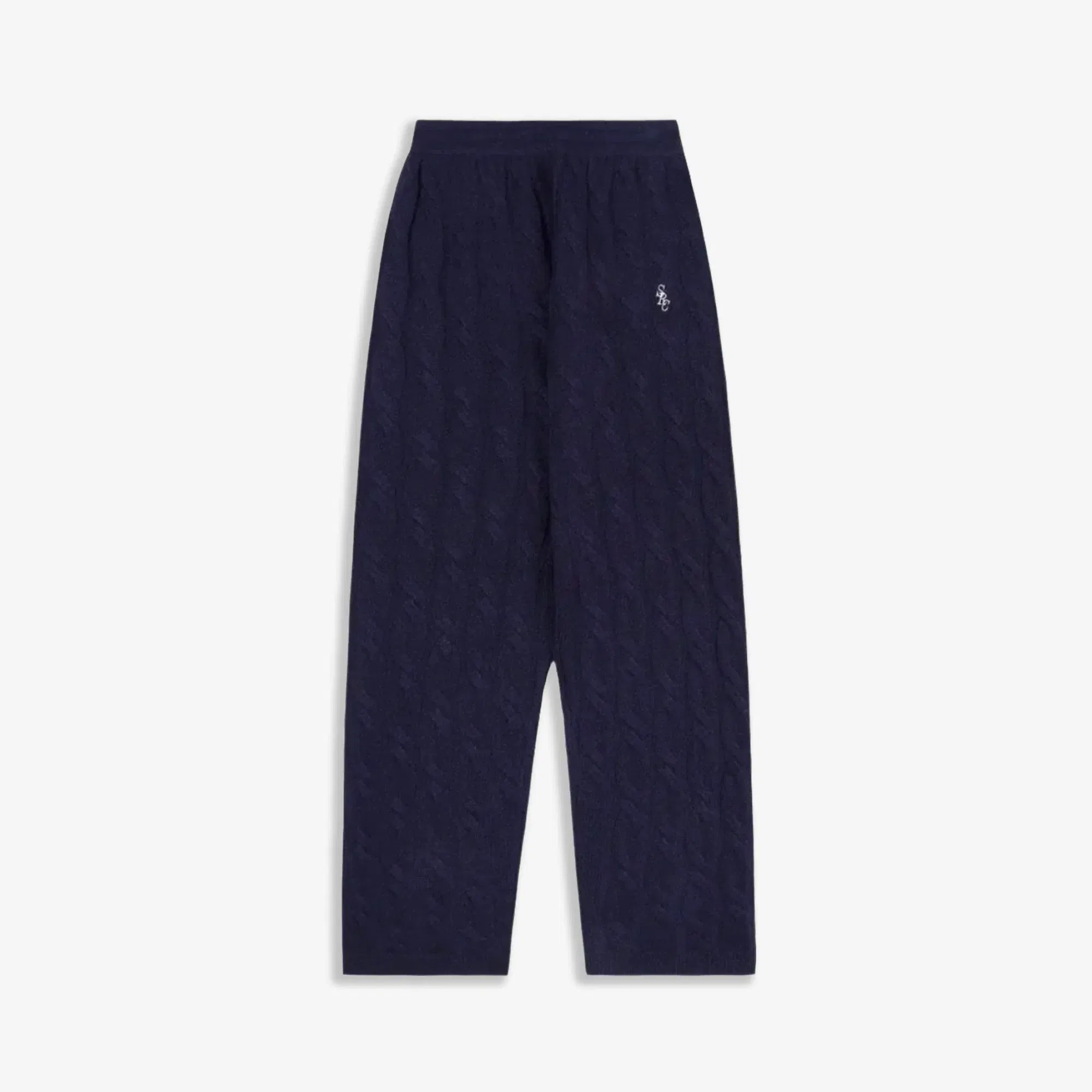 SPORTY & RICH SRC CABLE-KNIT WOOL CASHMERE TROUSERS { NAVY