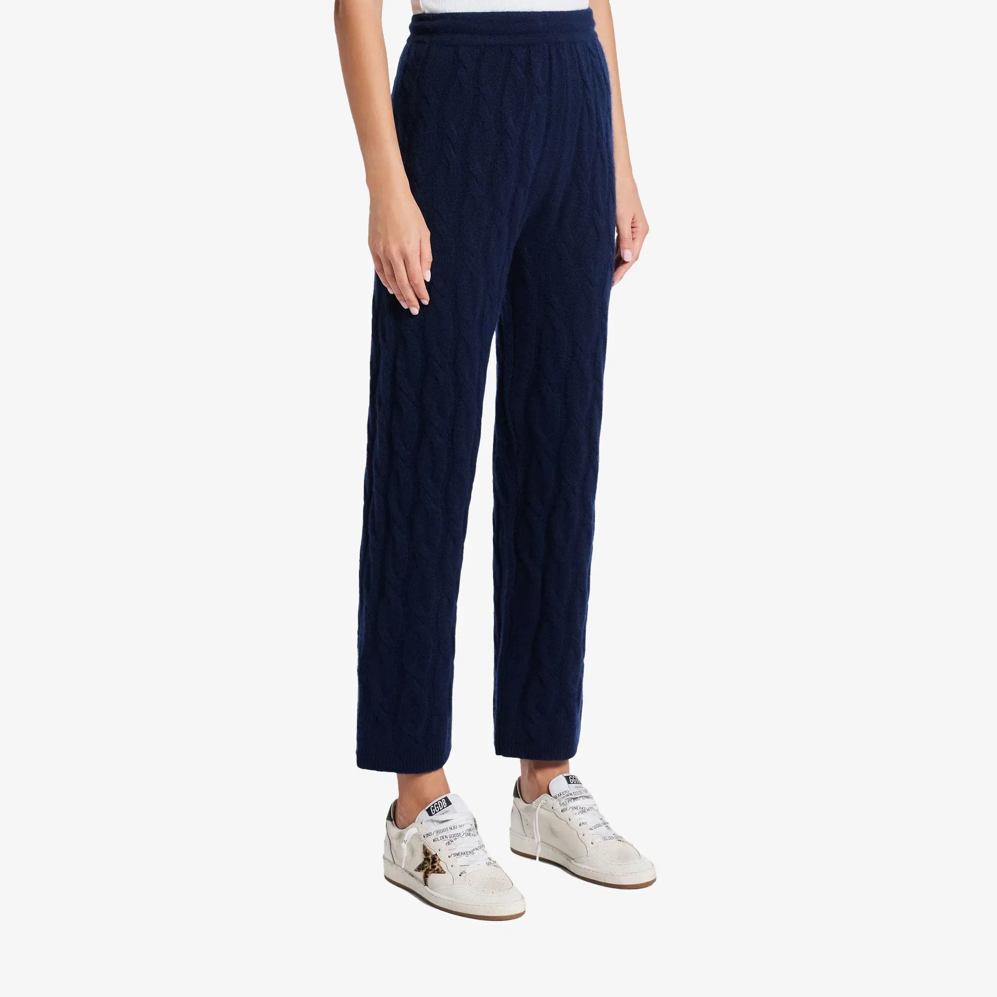 SPORTY & RICH SRC CABLE-KNIT WOOL CASHMERE TROUSERS { NAVY