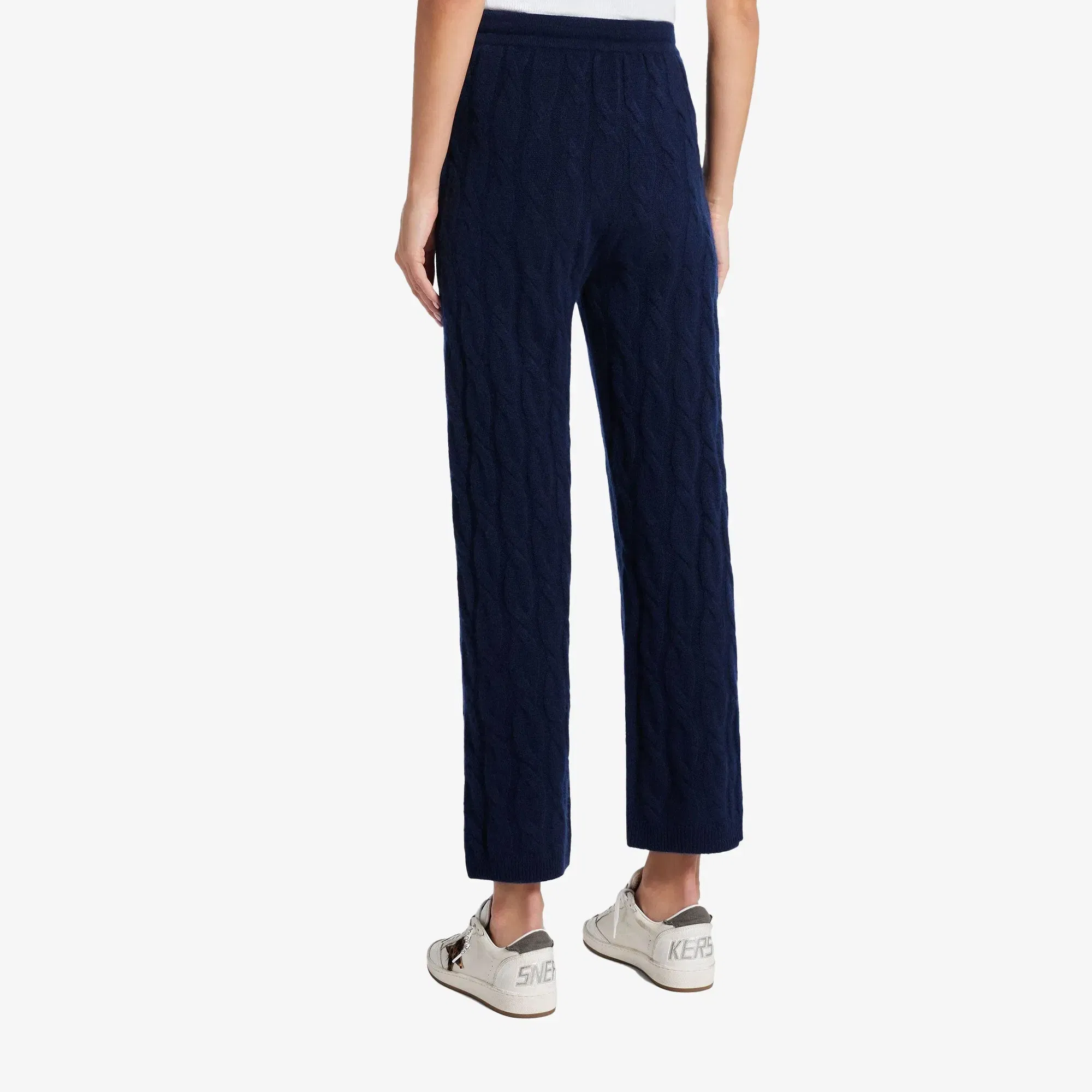 SPORTY & RICH SRC CABLE-KNIT WOOL CASHMERE TROUSERS { NAVY